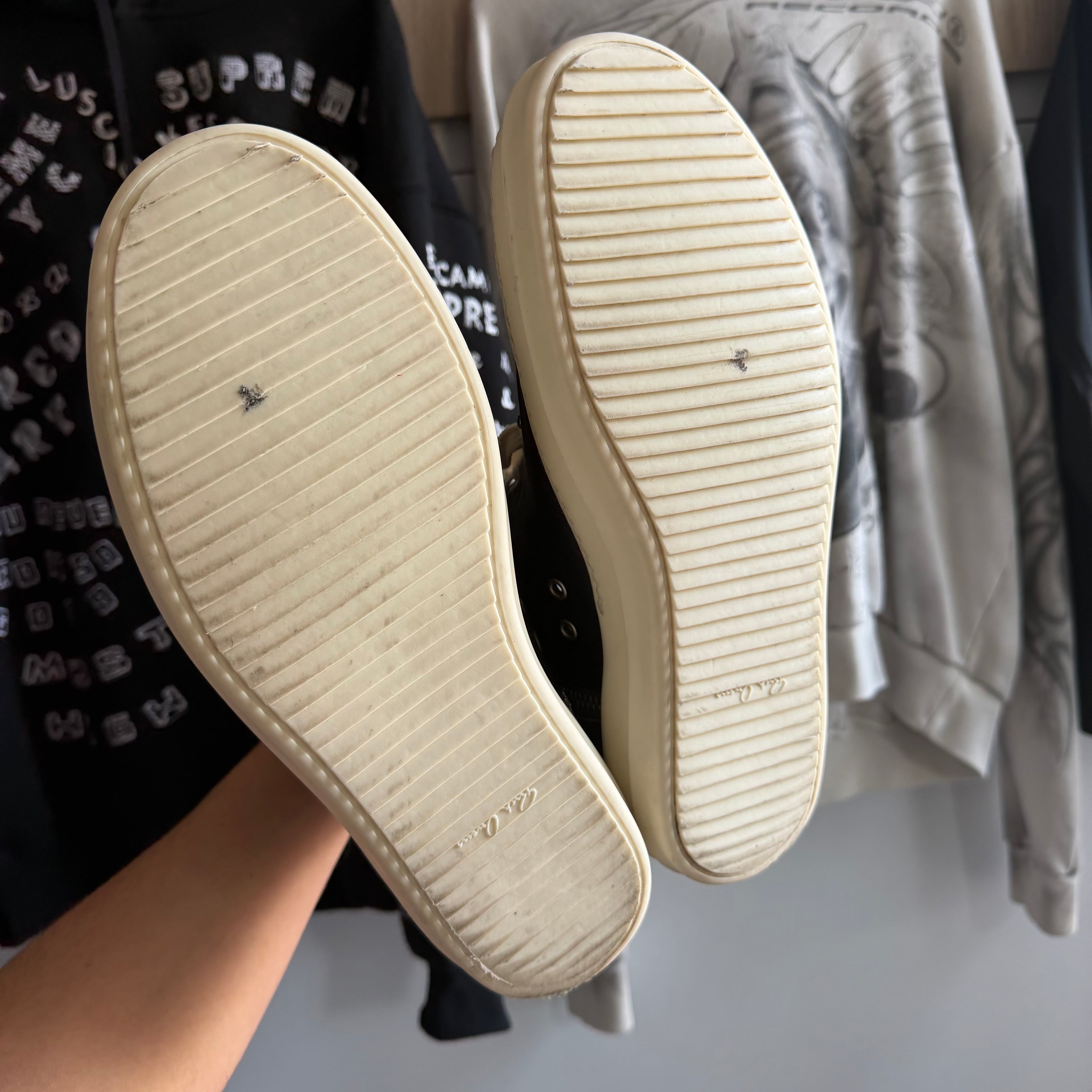 Rick Owens Mainline High Ramones Lido Milk Sneakers