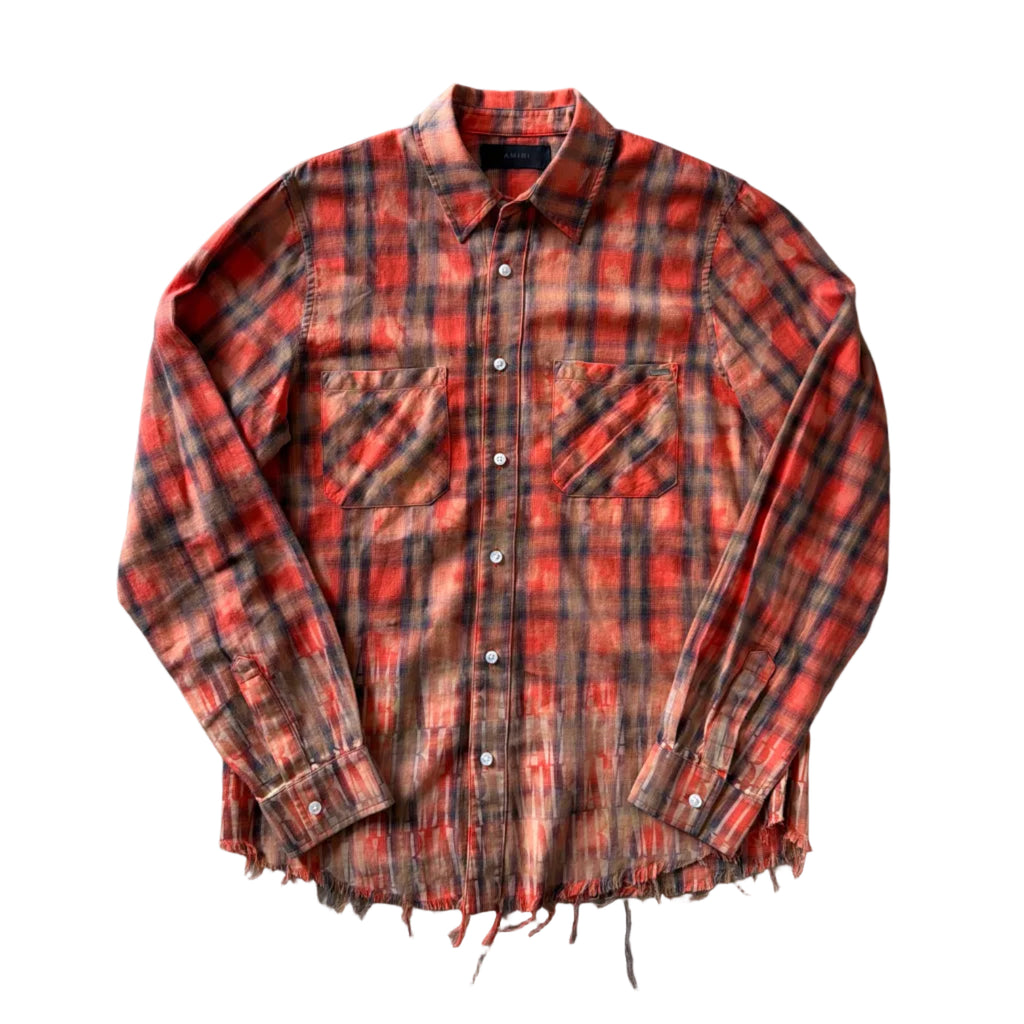 Amiri Plaid Print Logo Sleeve Button Up Shirt