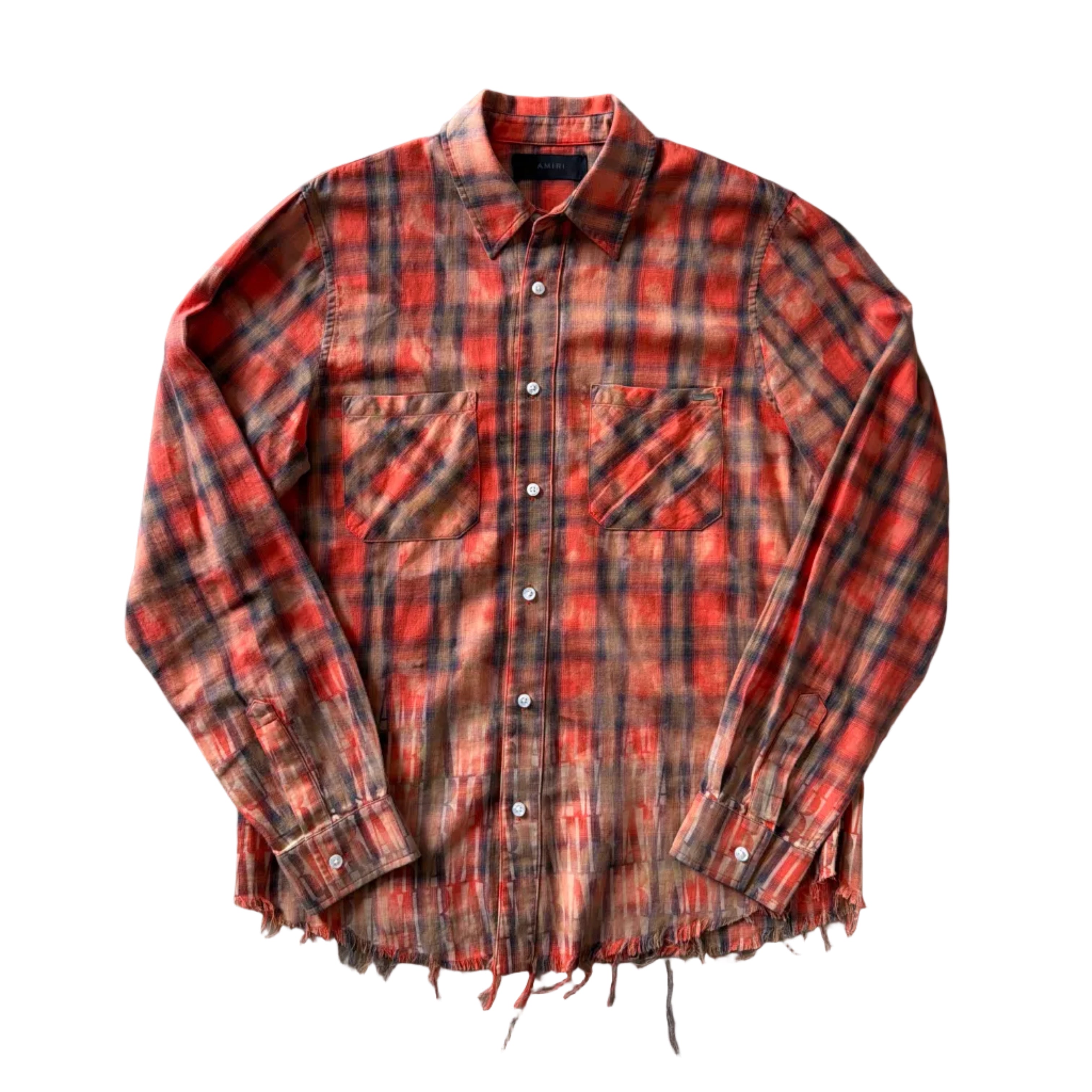 Amiri Plaid Print Logo Sleeve Button Up Shirt