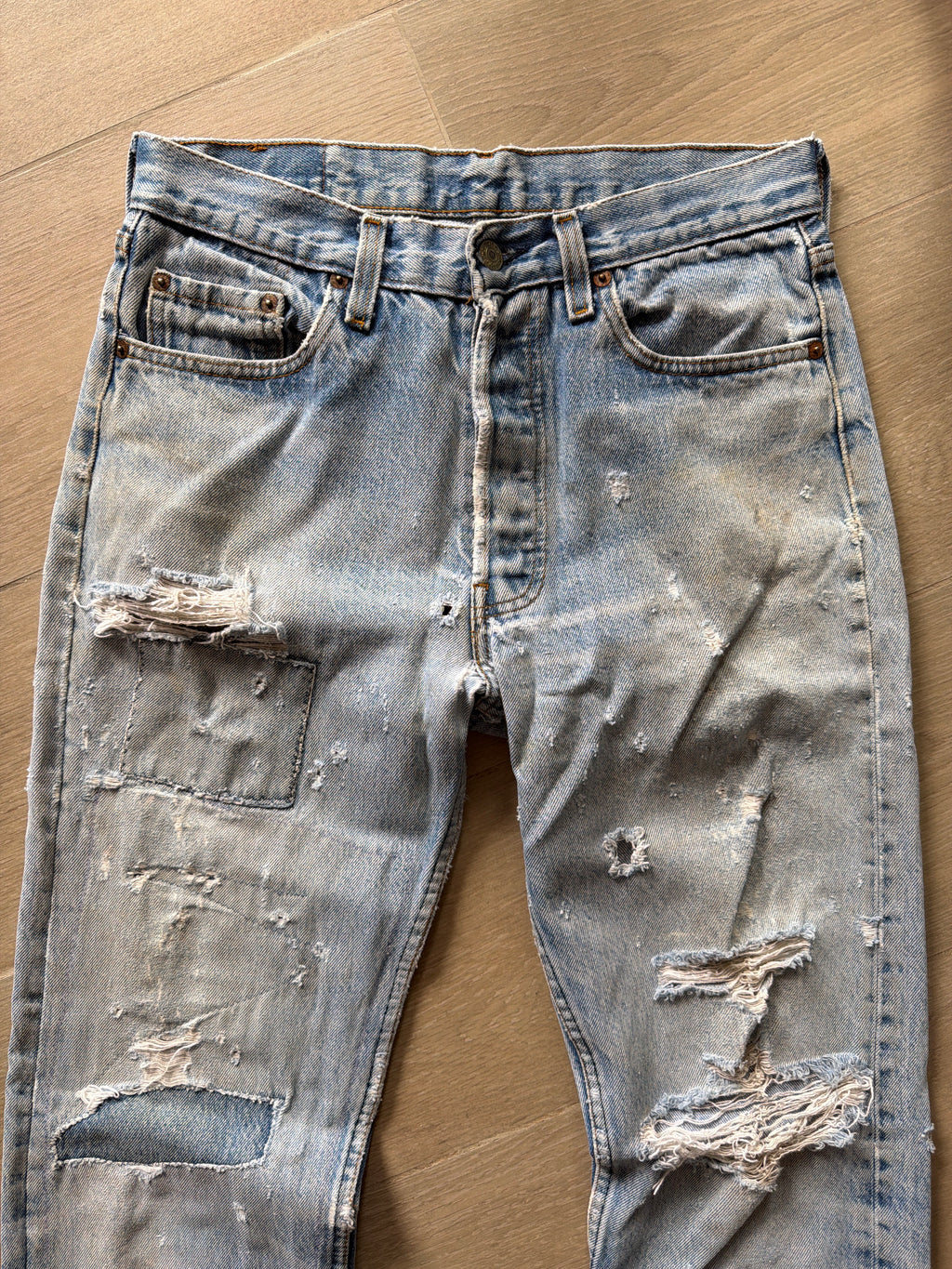 1980s Levi 501 “Repaired” Light Wash Denim Jeans (29w)