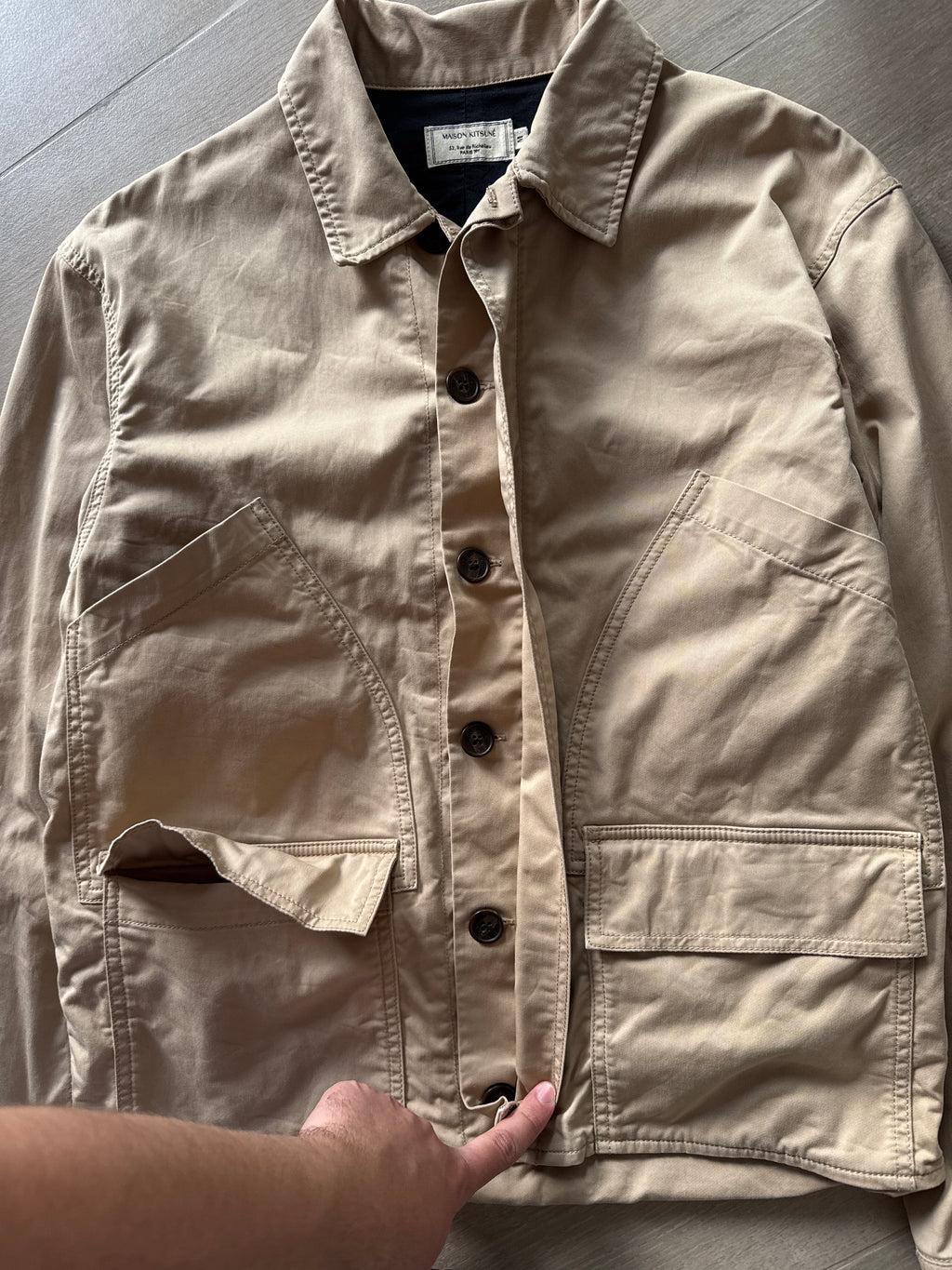 Maison Kitsuné Cotton Field Jacket Button Front Beige