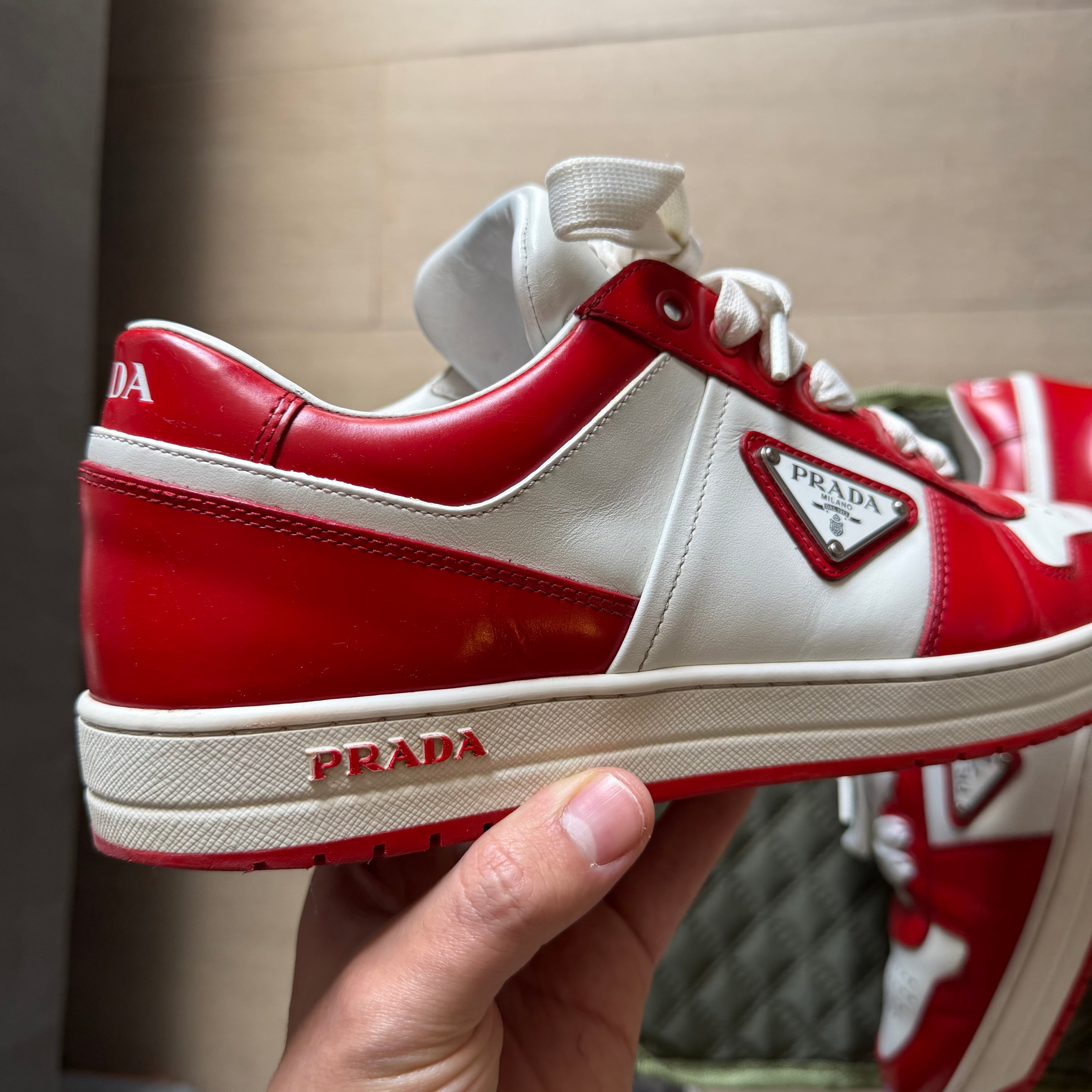 Prada Downtown Leather Sneakers Red