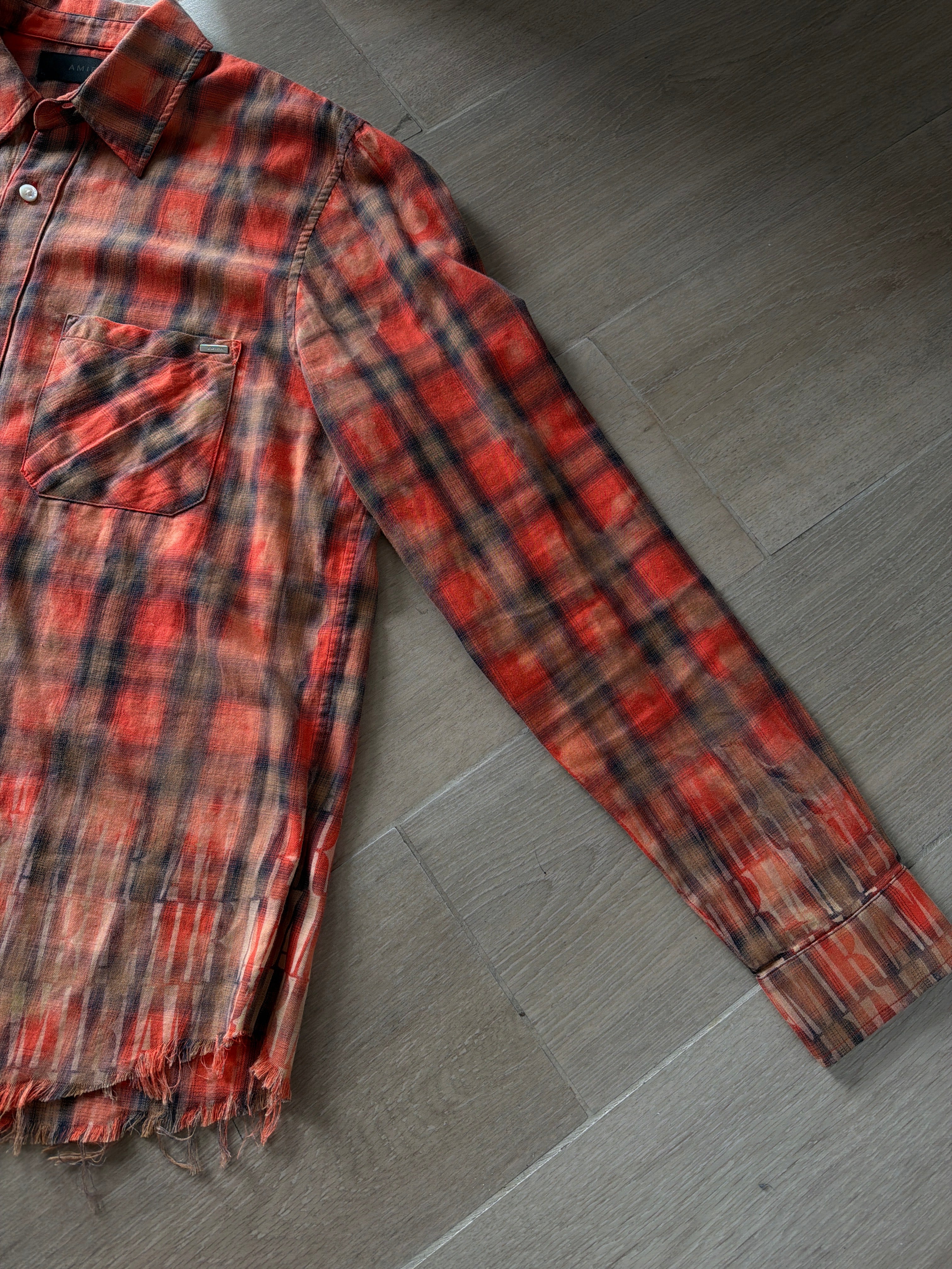 Amiri Plaid Print Logo Sleeve Button Up Shirt