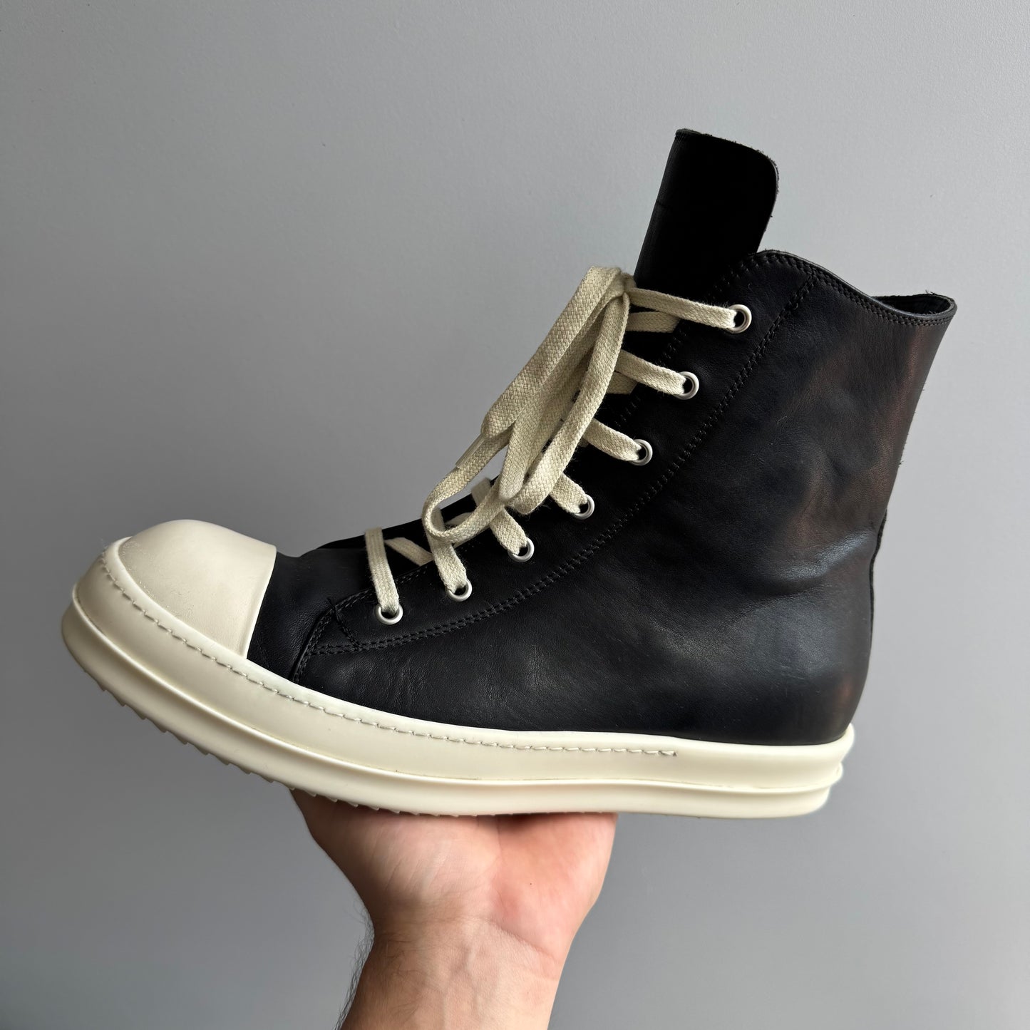 Rick Owens High Black Leather Milk Sneaker