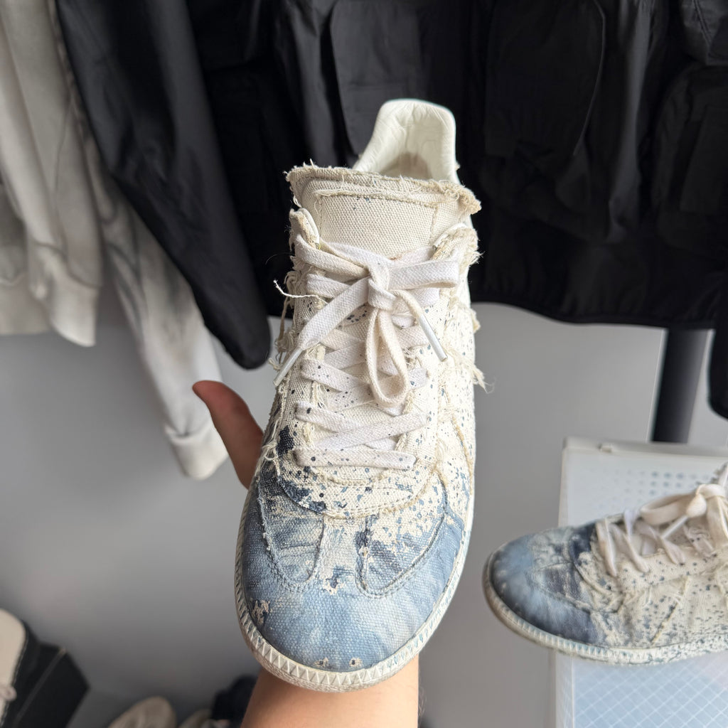 Maison Margiela Paint Splatter Replica GAT Canva Sneaker White/Blue