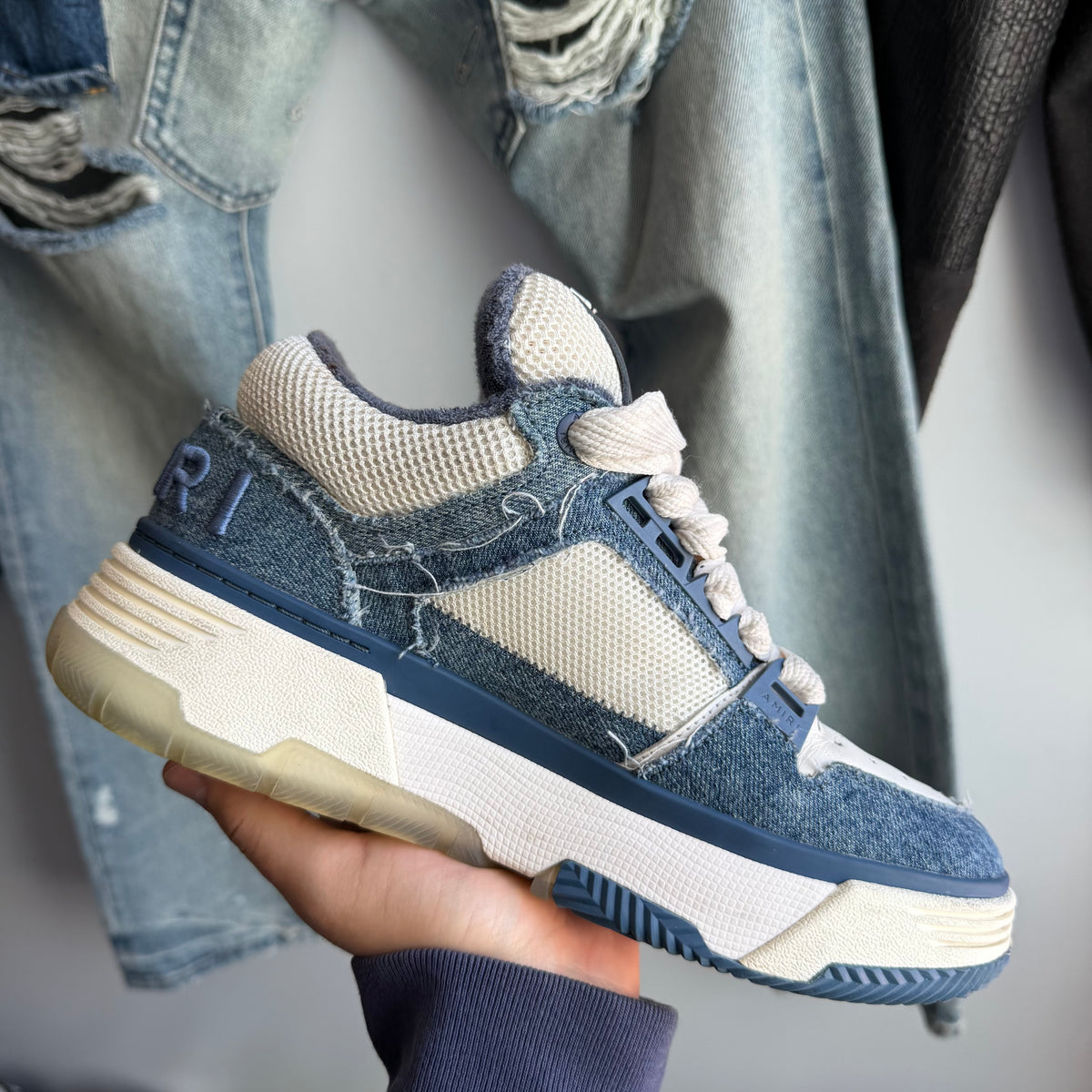 Amiri MA-1 Vintage Denim Washed Indigo Sneakers (41EU)