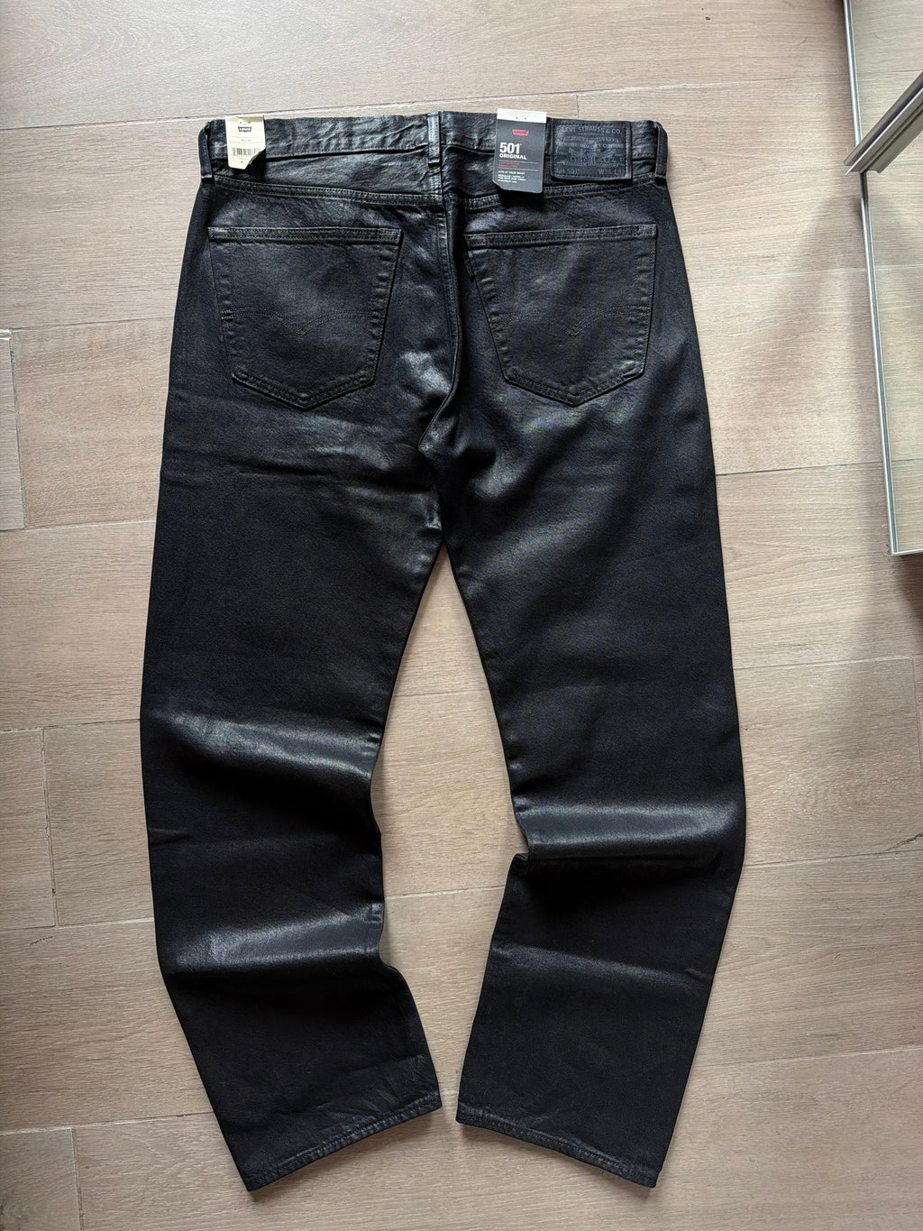 Levis Premium 501 Waxed Coated Denim Jeans Black