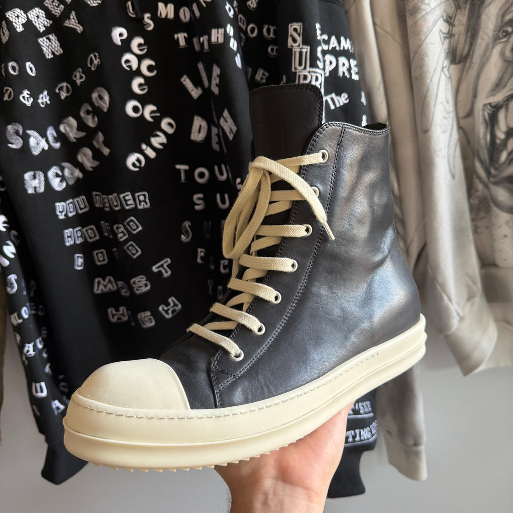 Rick Owens Mainline High Ramones Lido Milk Sneakers