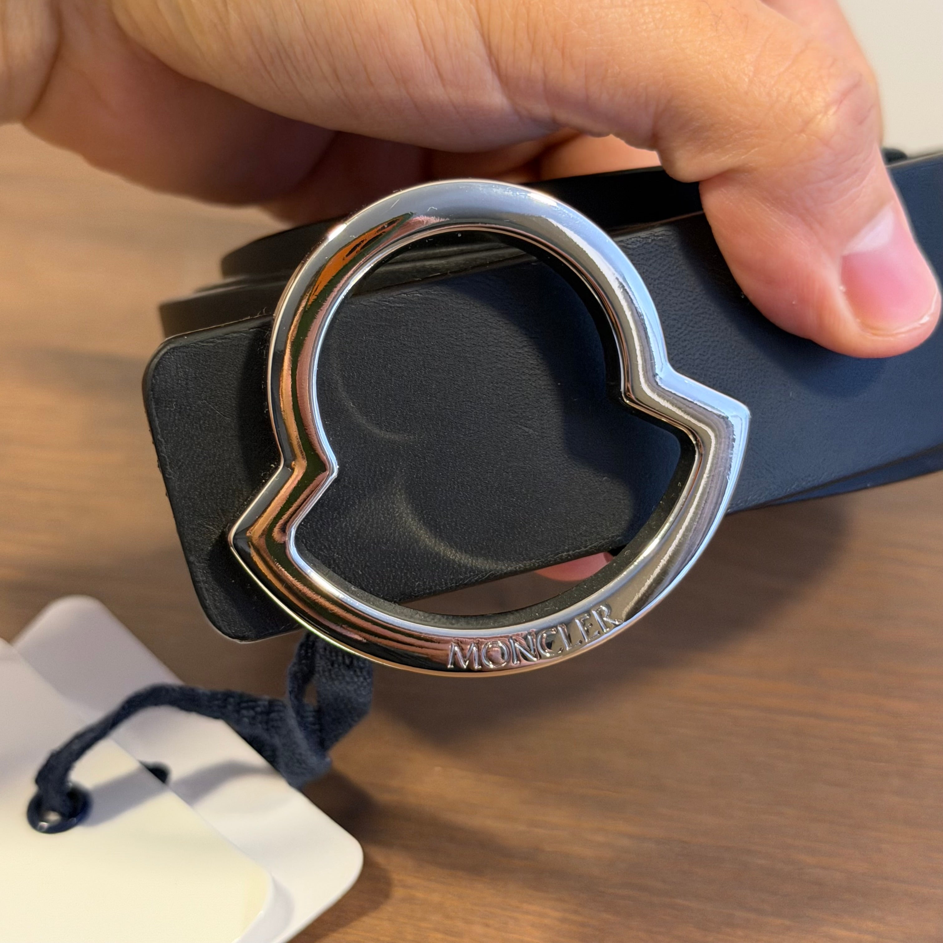 Moncler Logo Buckle Black Leather Belt