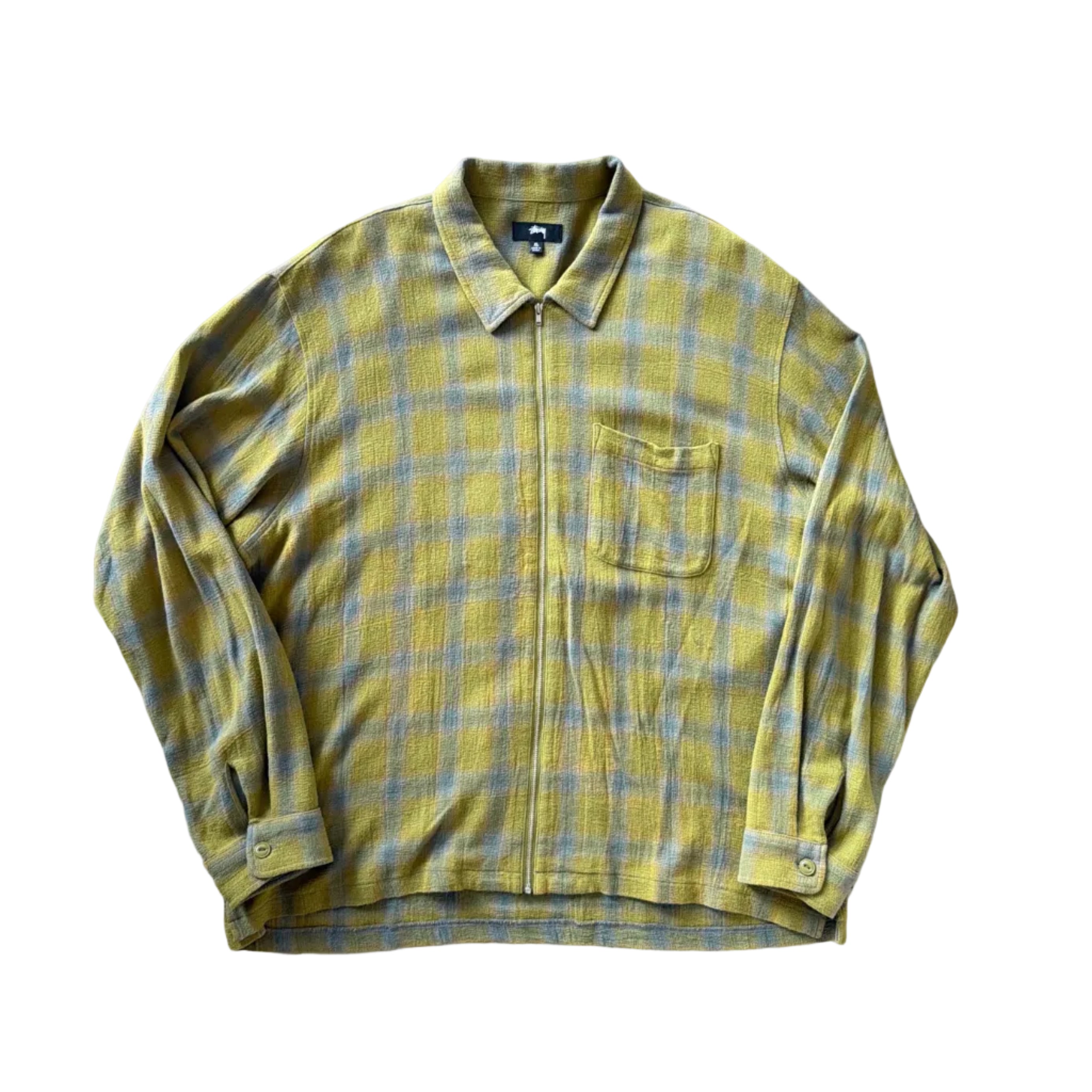 Stüssy Zip Twisted Yarn Plaid Shirt Green