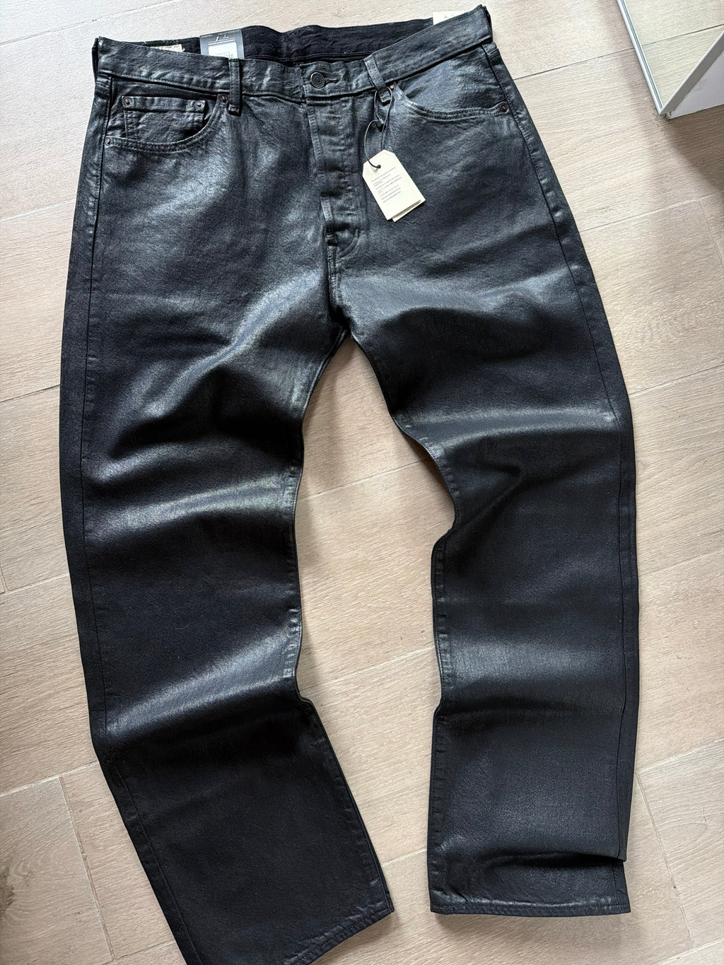 Levis Premium 501 Waxed Coated Denim Jeans Black