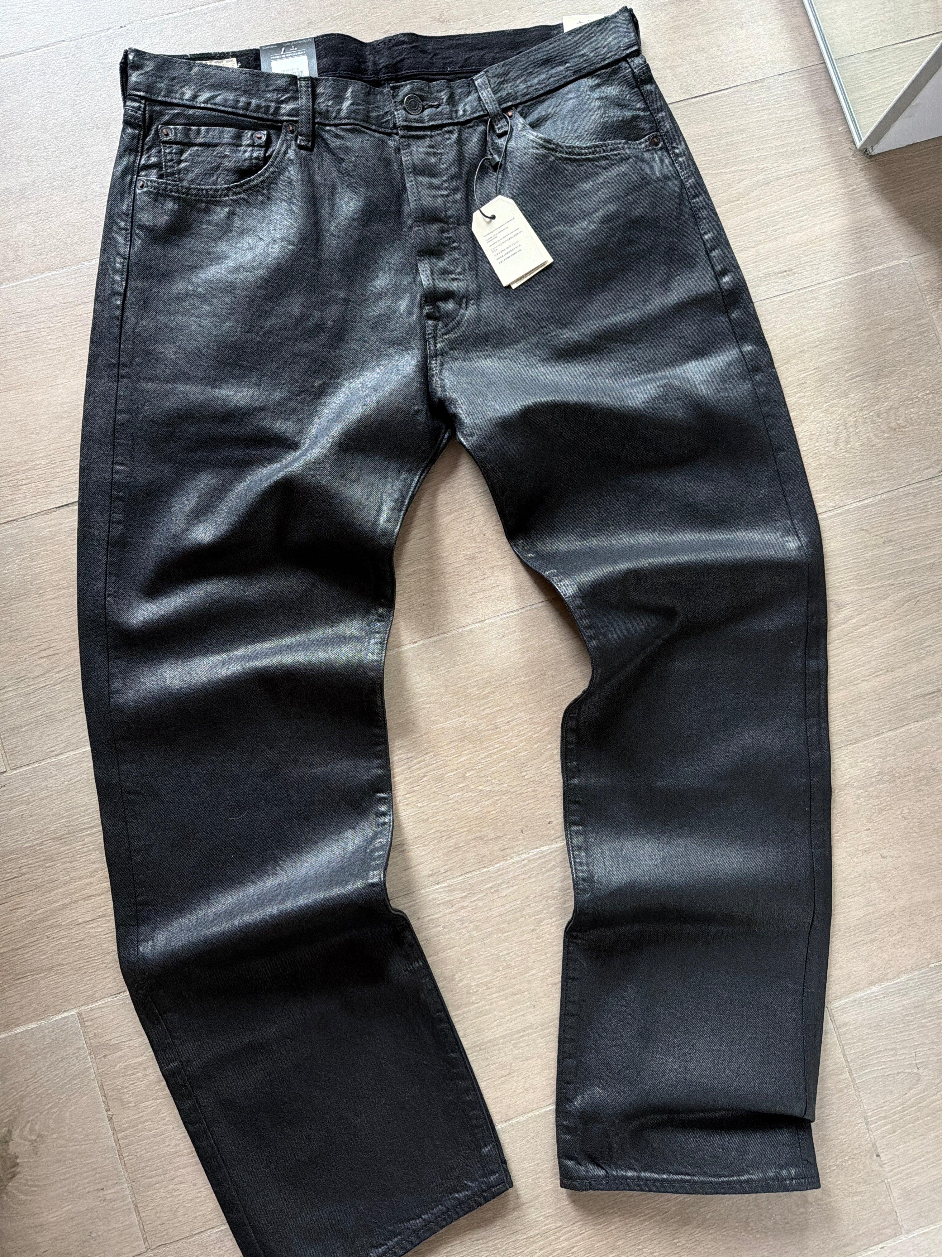 Levis Premium 501 Waxed Coated Denim Jeans Black