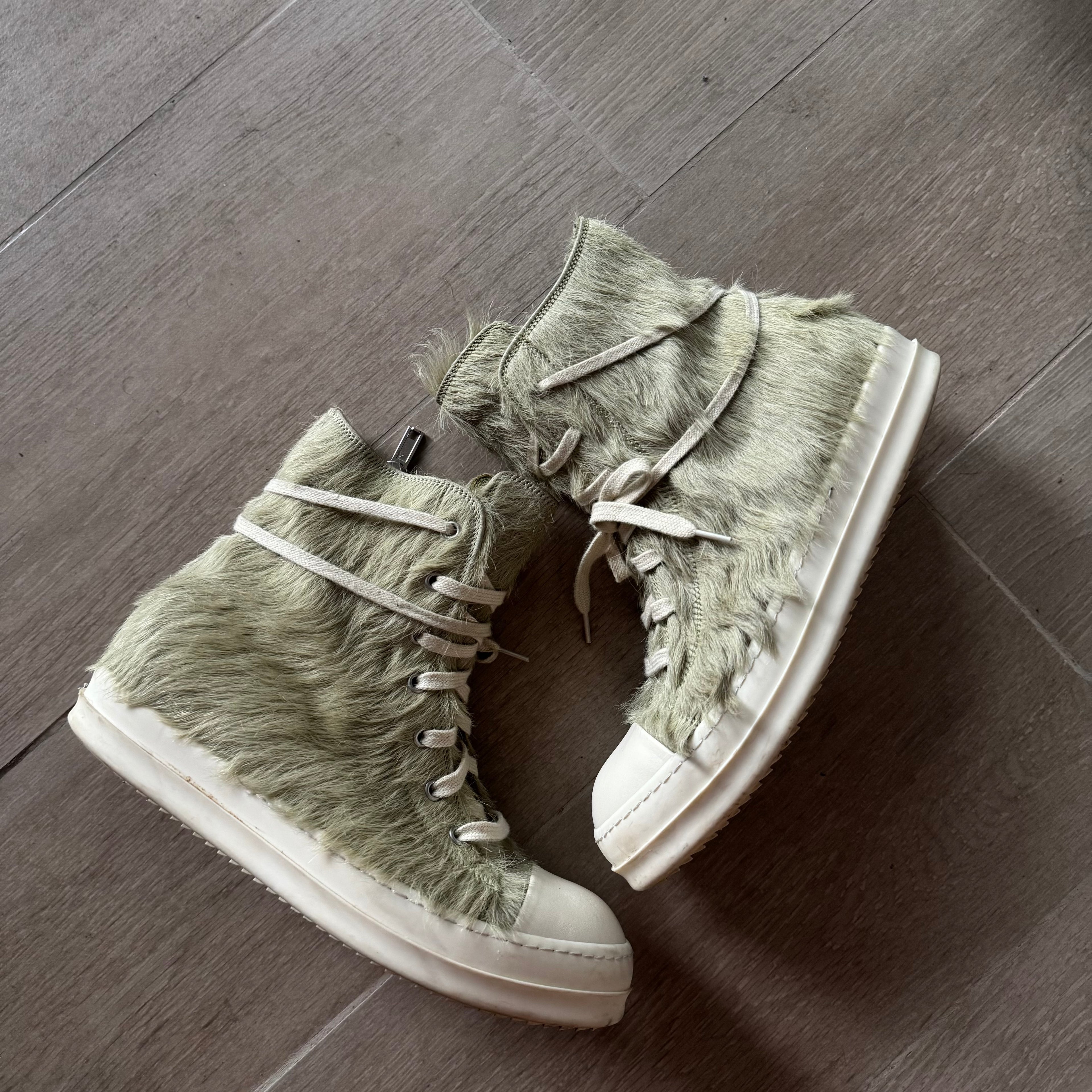 AW21 Rick Owens Mainline Pony Hair “Gethesmane”High Top Ramones Acid Green (GRINCH)