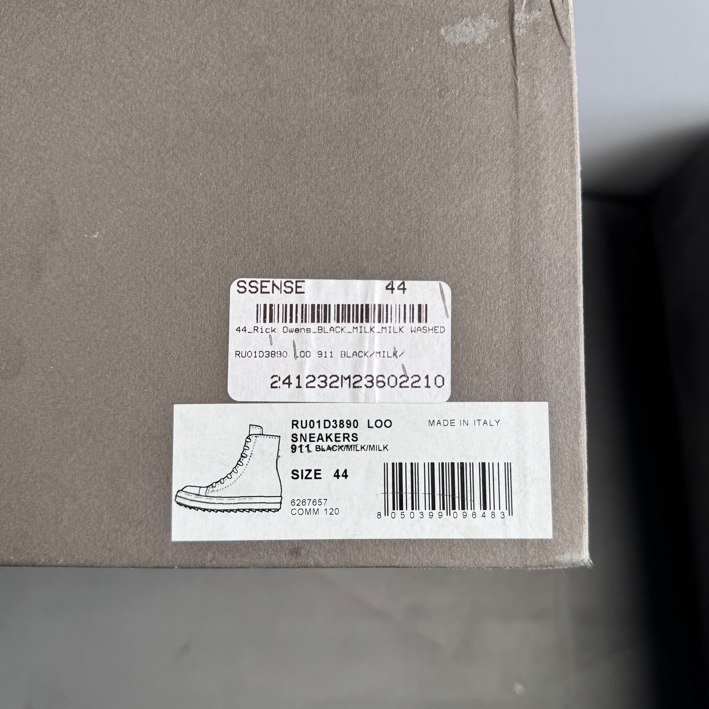 Rick Owens High Black Leather Milk Sneaker