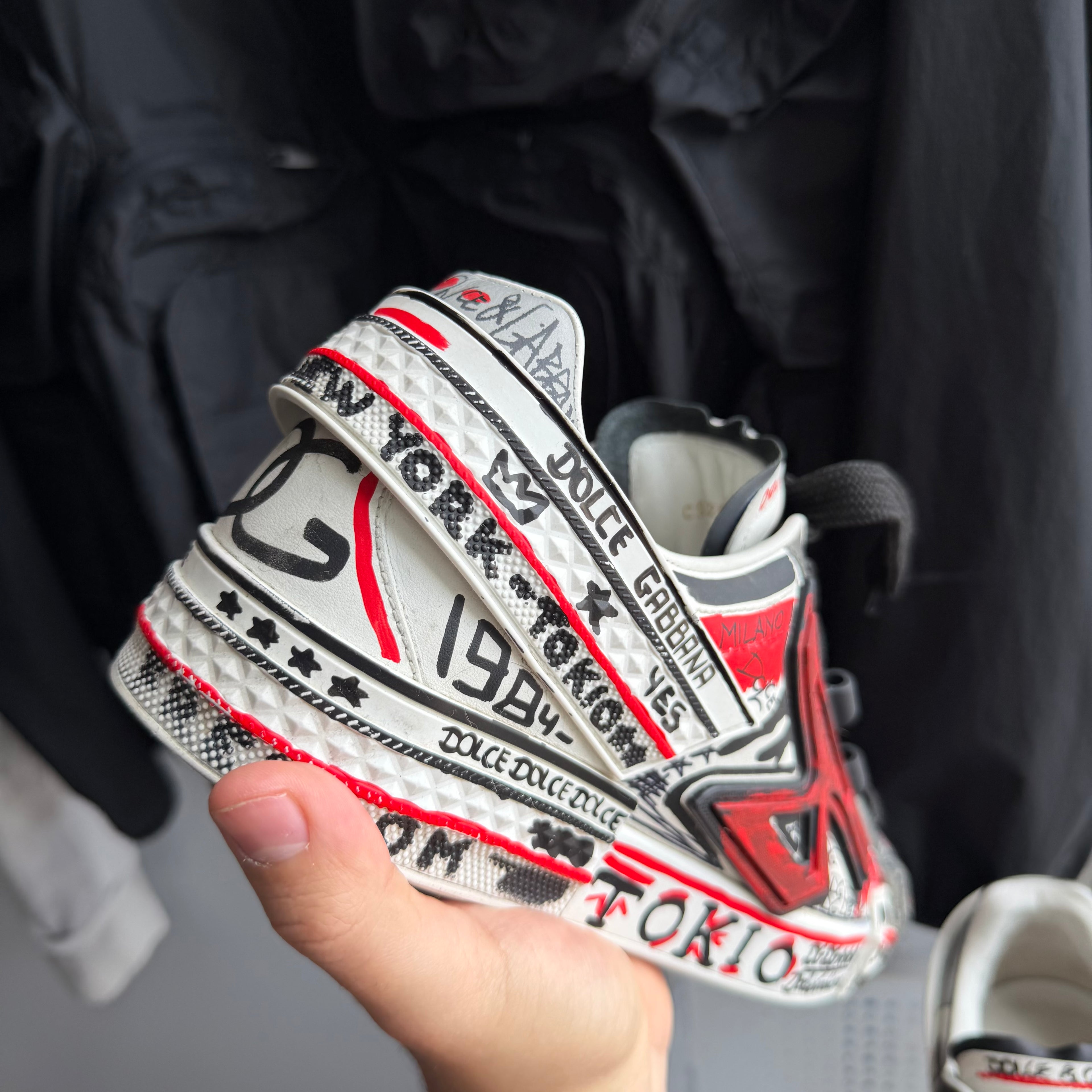 Dolce & Gabanna Tricolor Leather Graffiti Print Portofino Sneakers