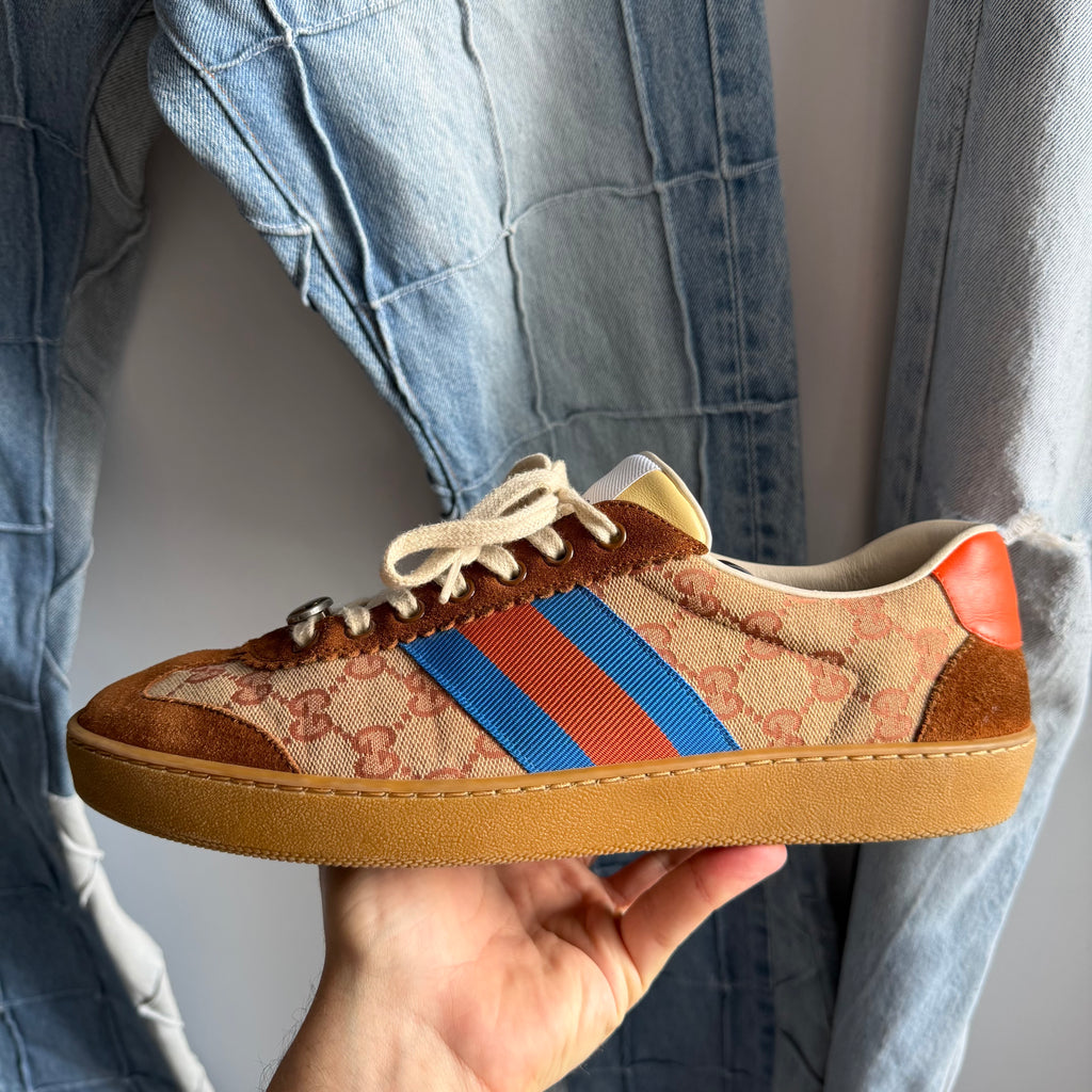 Gucci G74 Web Low Sneakers Brick Red/Beige (10.5US)