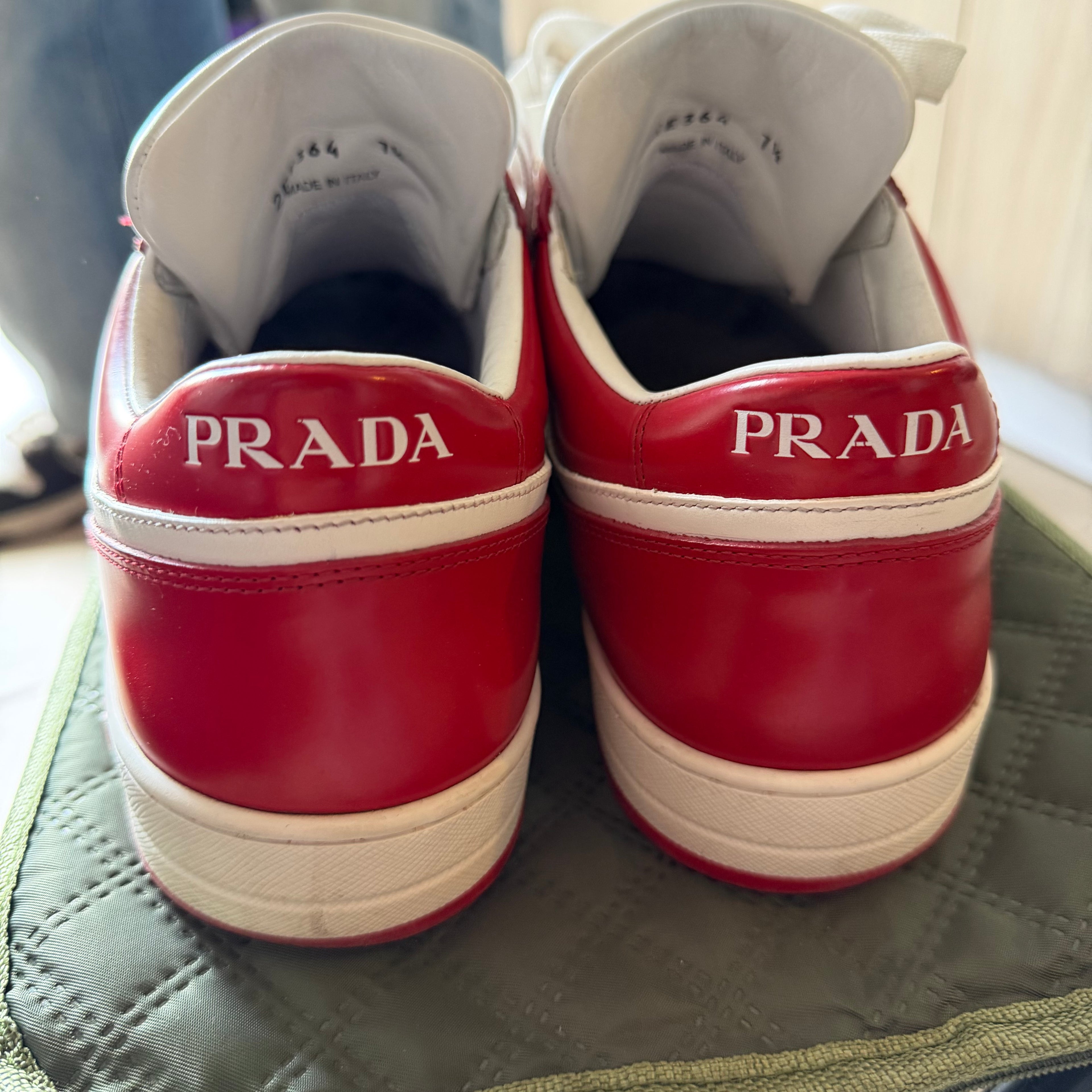 Prada Downtown Leather Sneakers Red