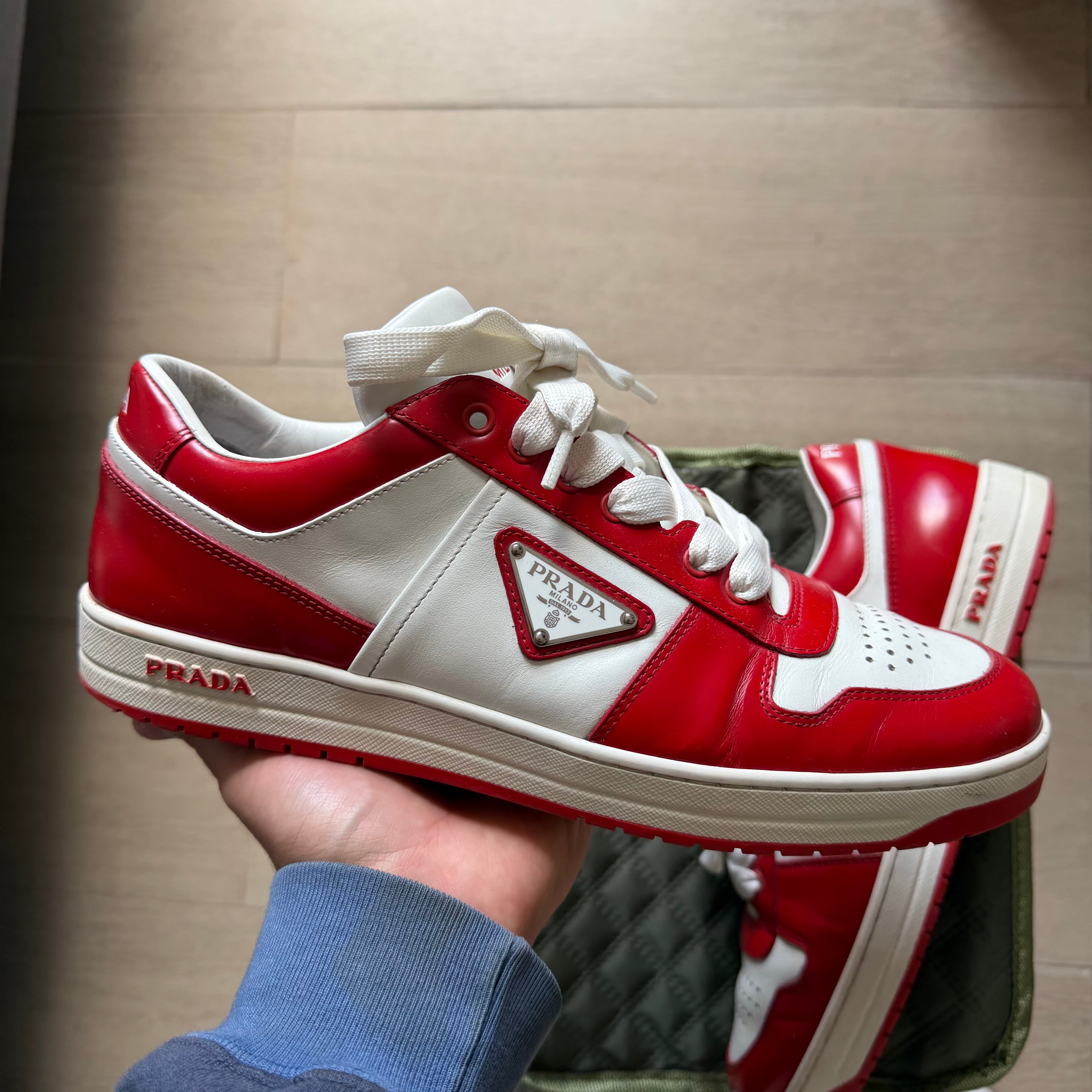 Prada Downtown Leather Sneakers Red