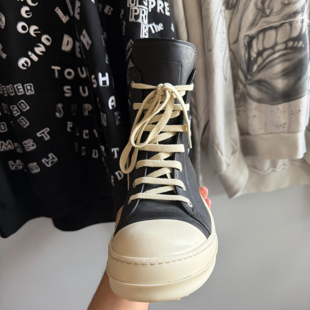 Rick Owens Mainline High Ramones Lido Milk Sneakers