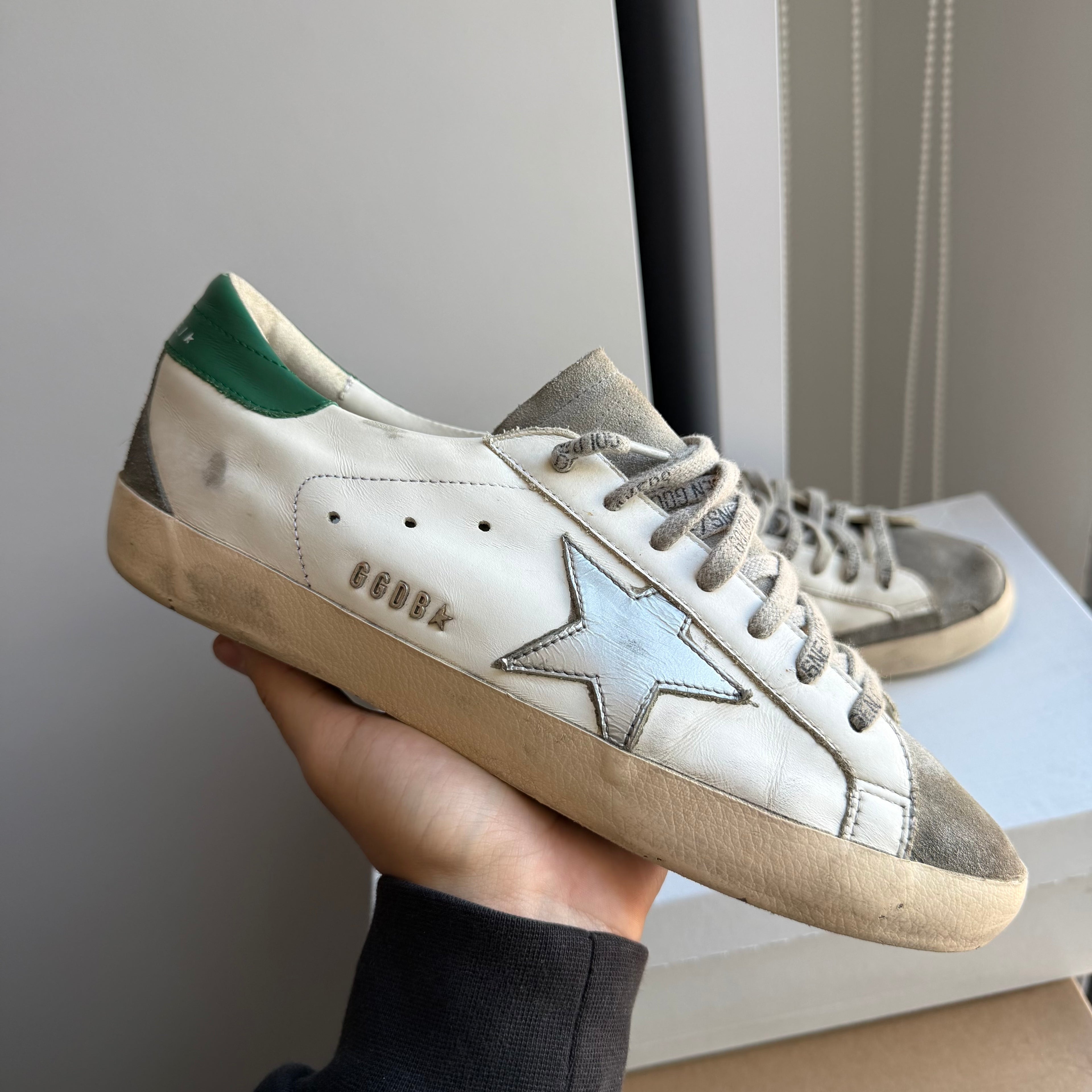 Golden Goose Superstar White/Silver Green Sneakers