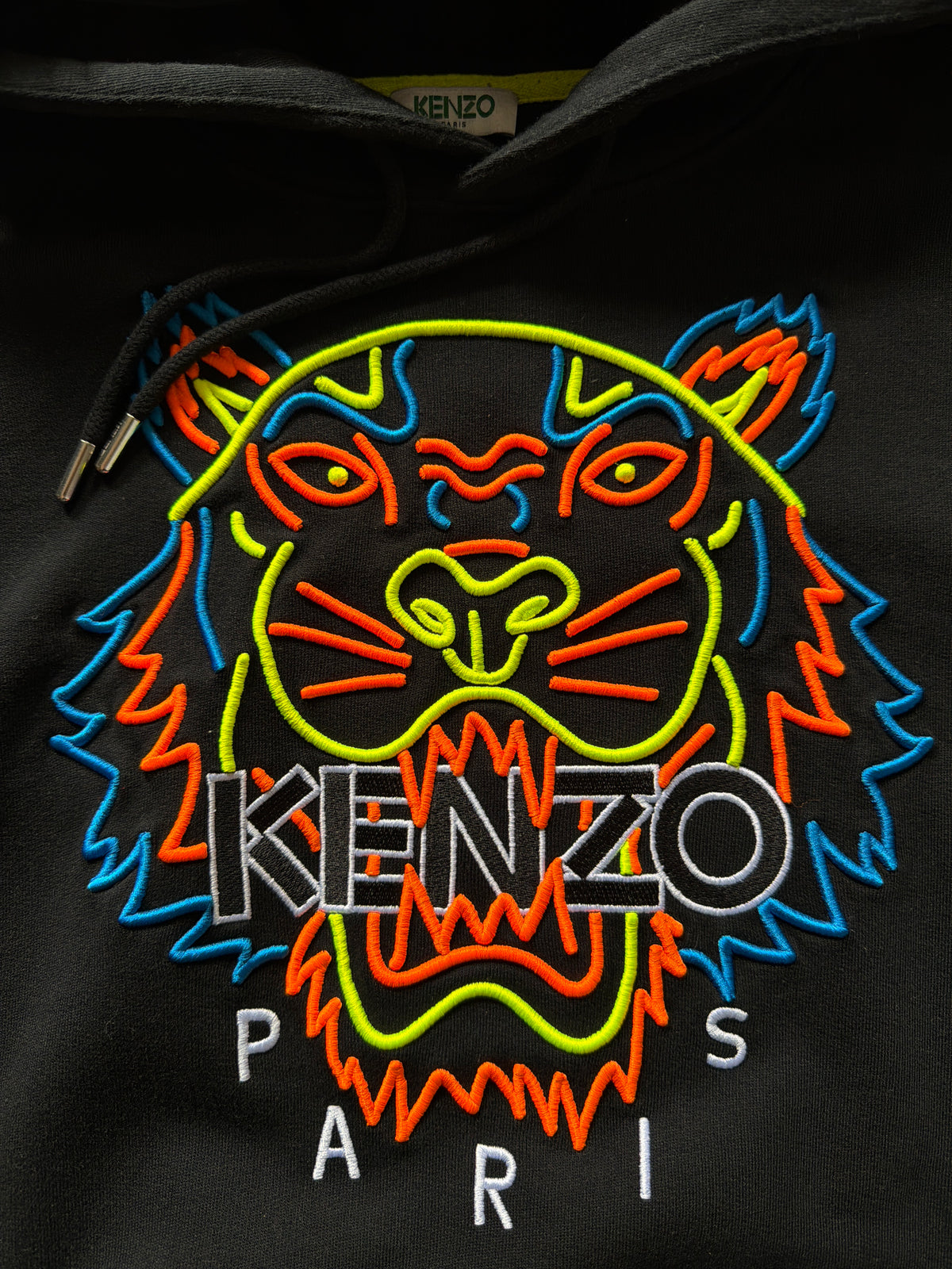 Kenzo Paris Fluorescence Tiger Head Cotton Loose Hoodie Black (XL)