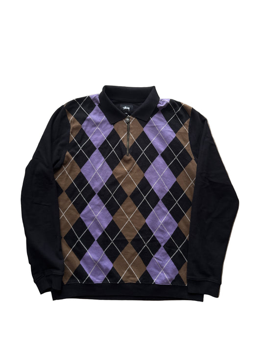 Stüssy Argyle Cotton Half Zip-Up Sweatshirt