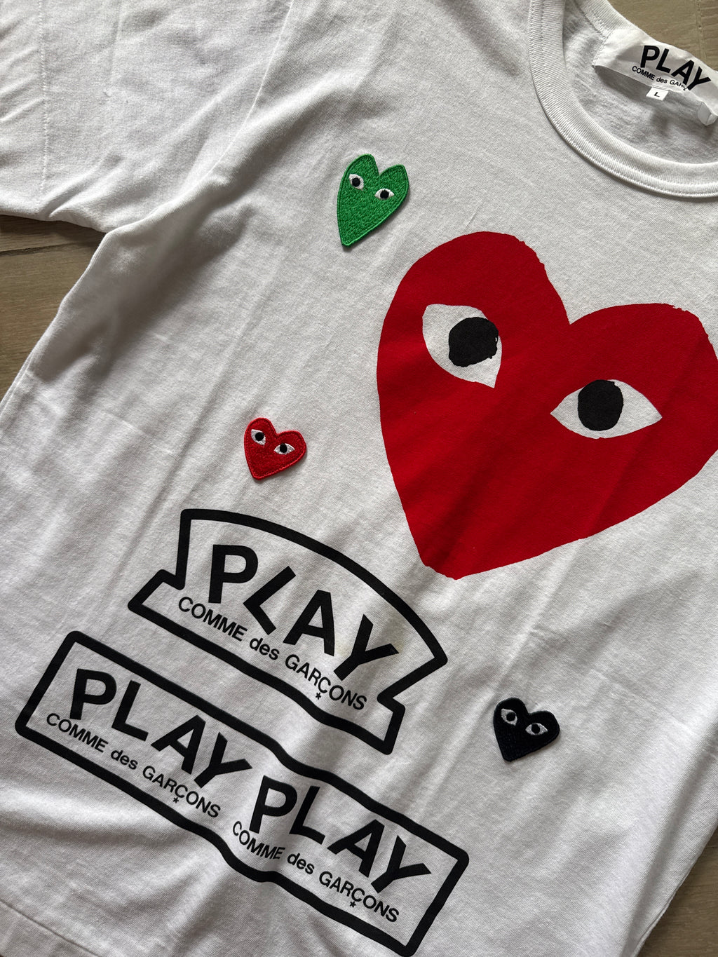 Comme Des Garçons PLAY Multi Logo Tee White