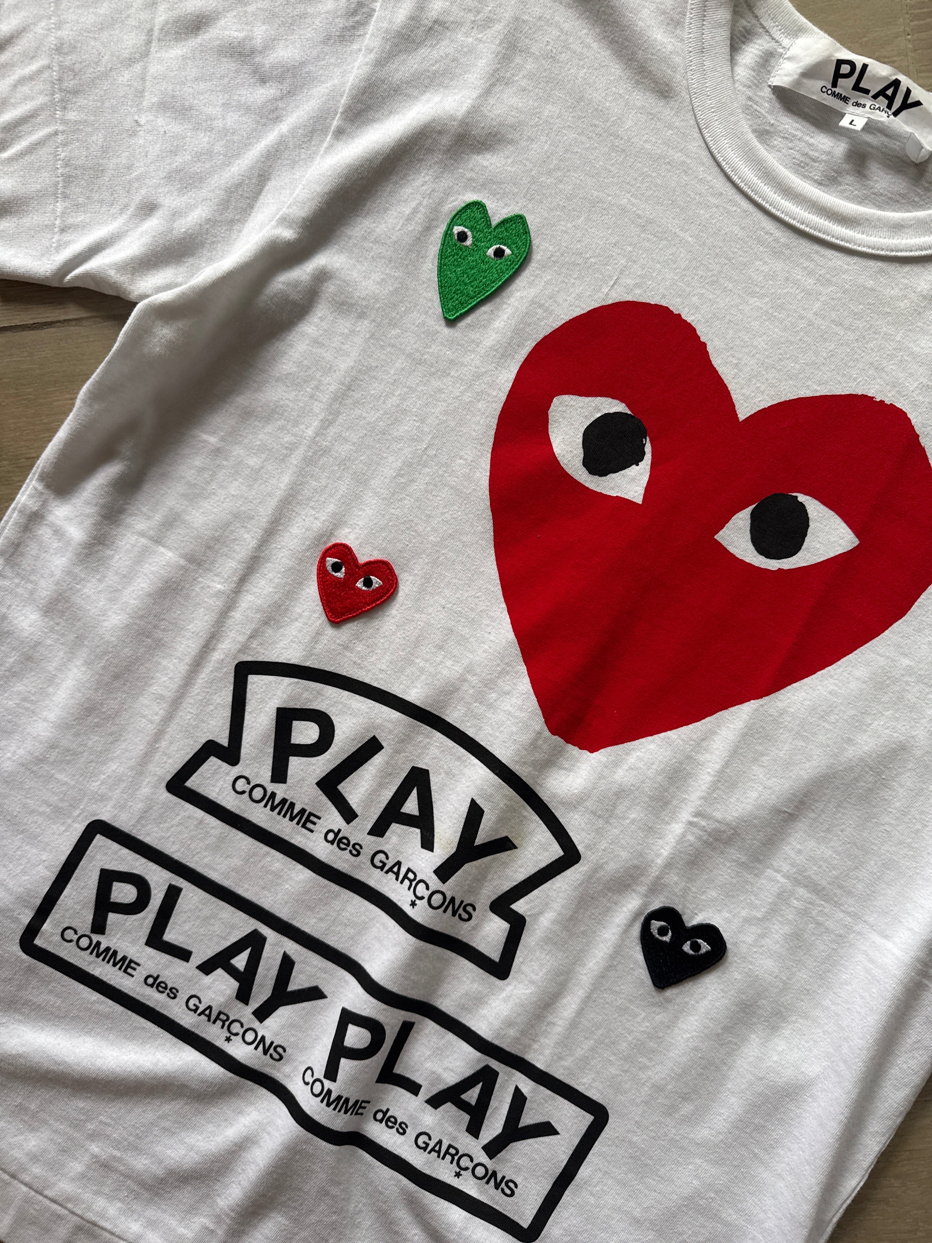 Comme Des Garçons PLAY Multi Logo Tee White