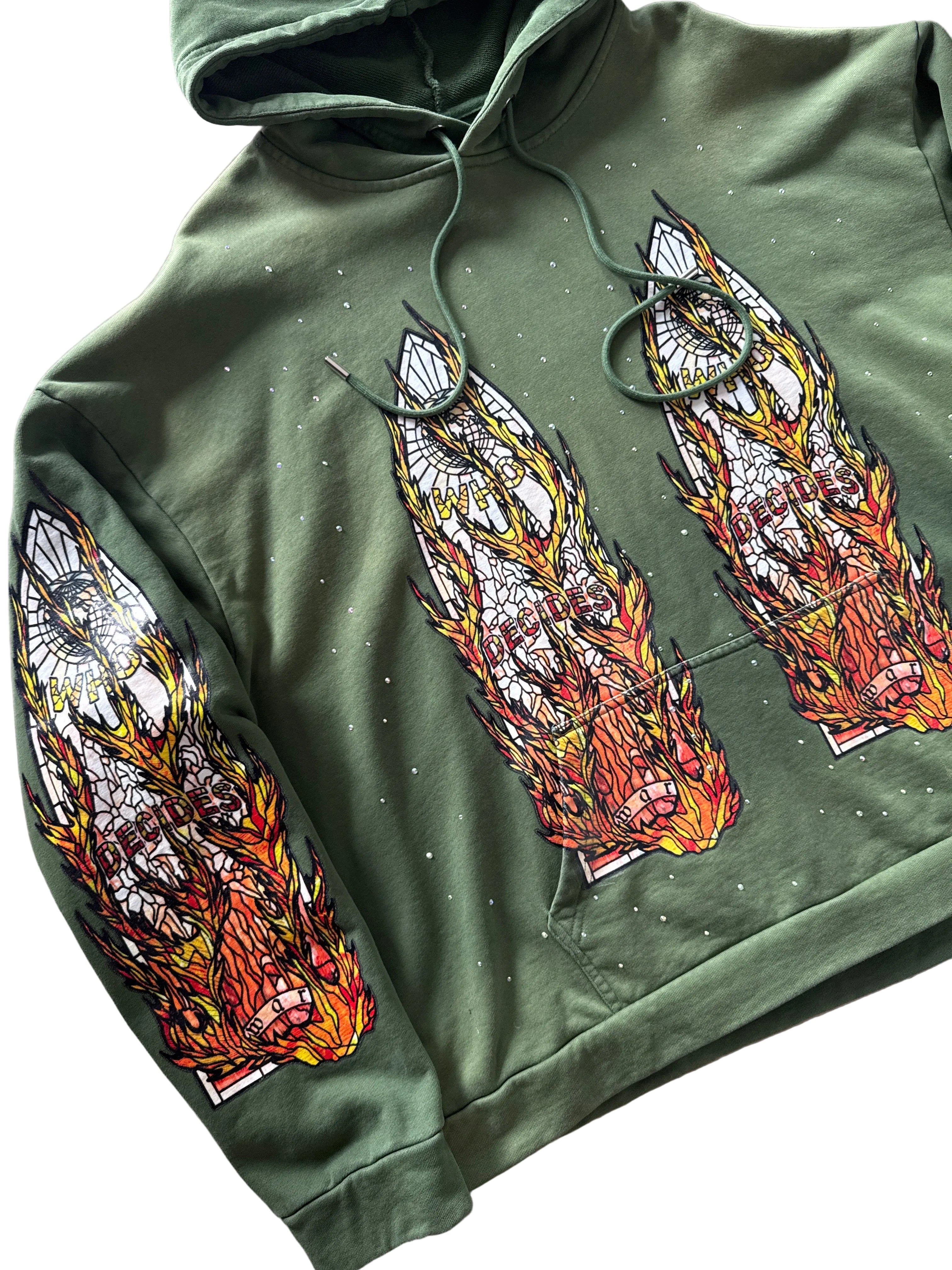 Who Decides War Flame Glass Hooded Pullover Green