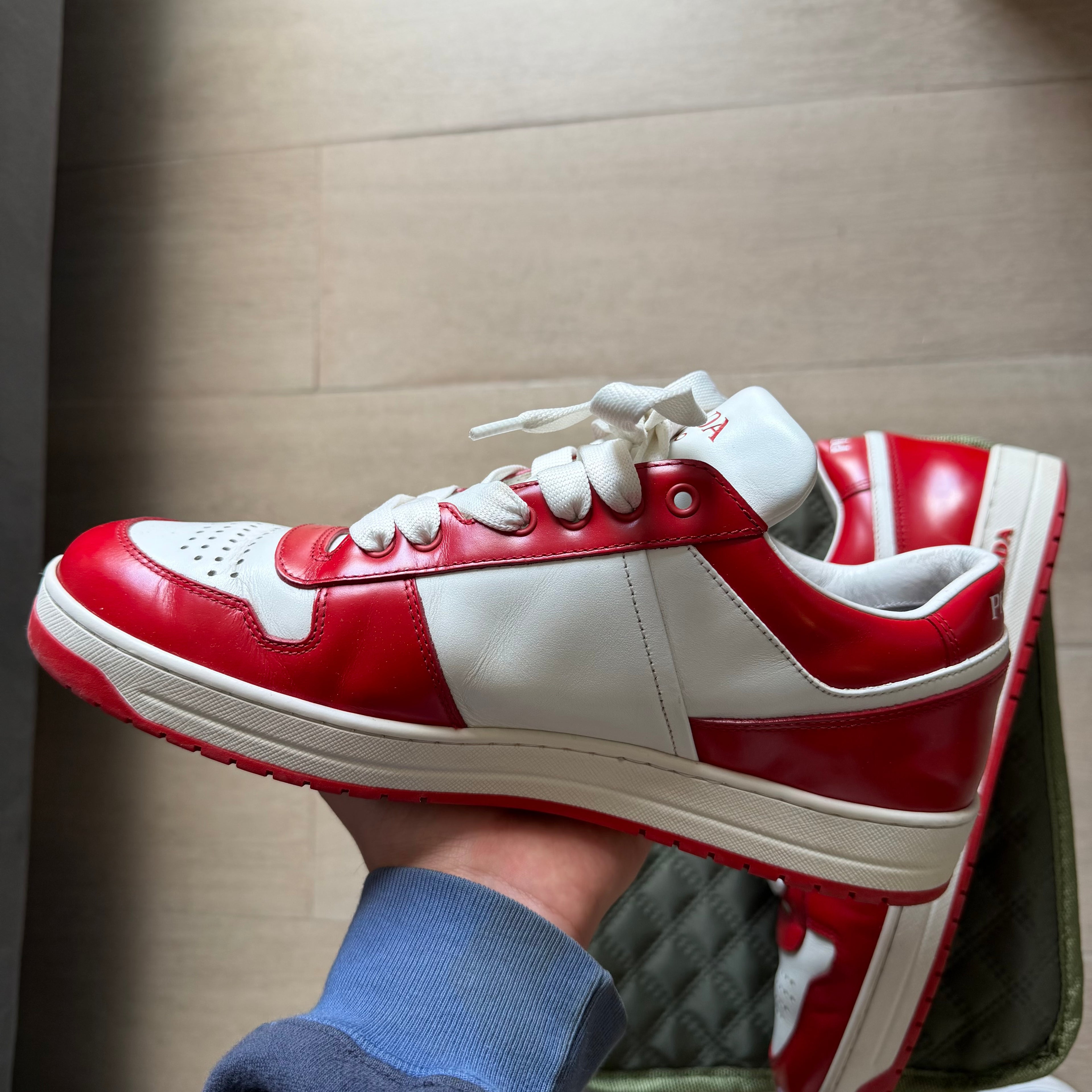 Prada Downtown Leather Sneakers Red