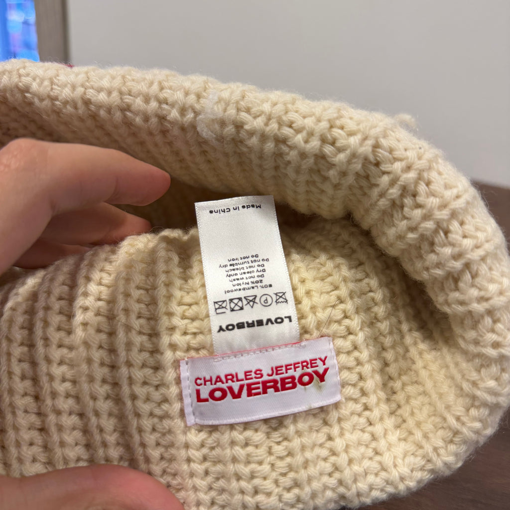 Charles Jeffrey Loverboy Beige Wool Beanie Chunky Ears