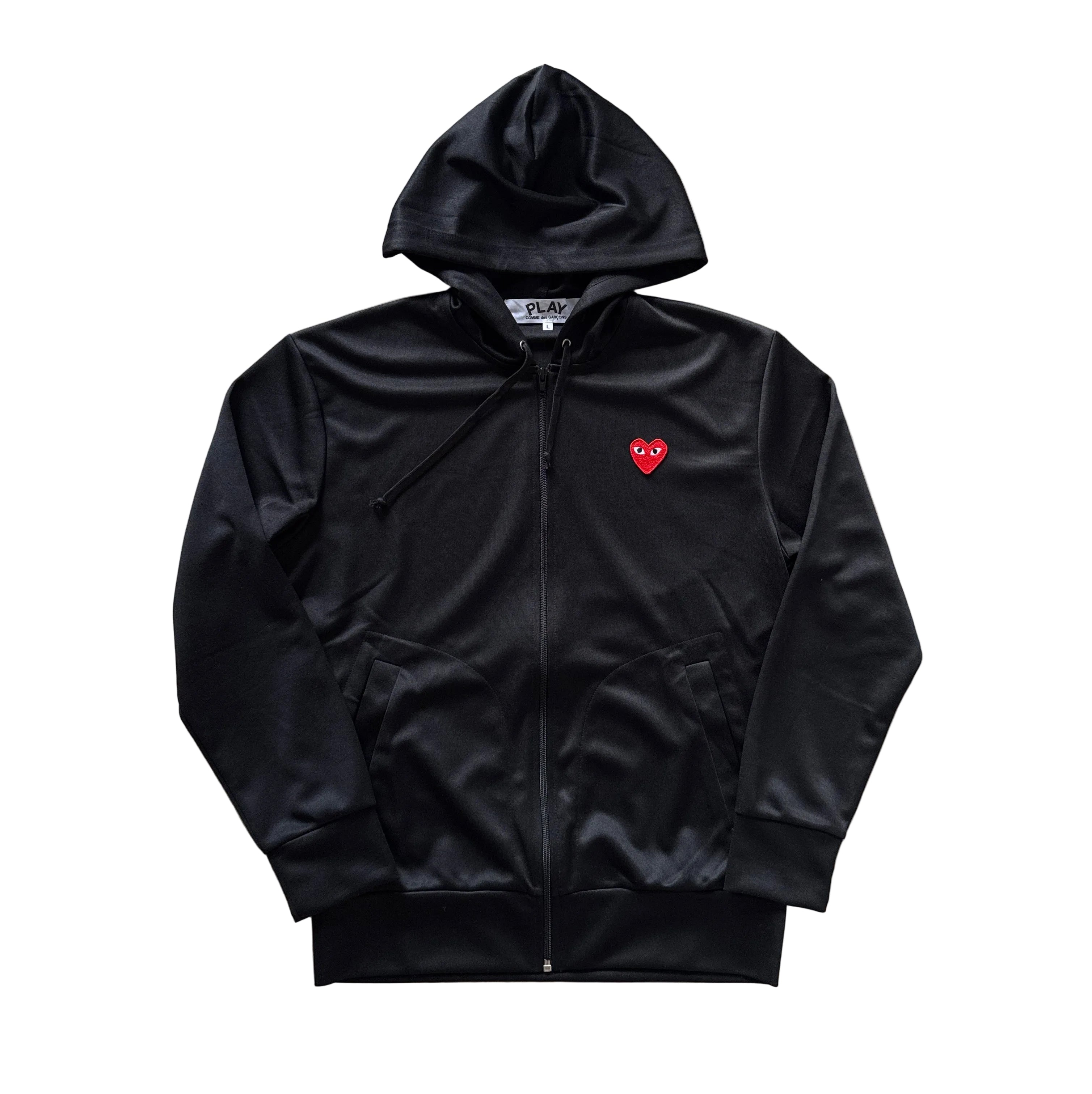 Comme Des Garçons PLAY Big Heart Red Zip Up Hooded Sweatshirt Black