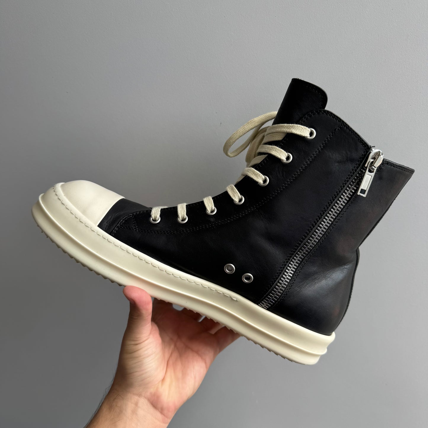 Rick Owens High Black Leather Milk Sneaker