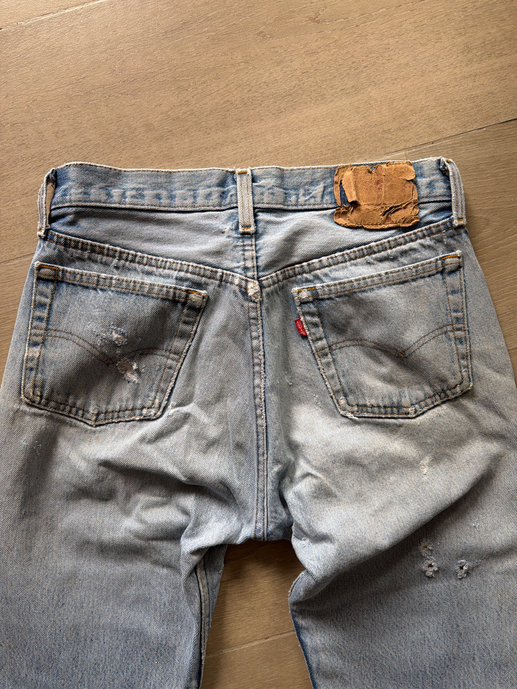 1980s Levi 501 “Repaired” Light Wash Denim Jeans (29w)