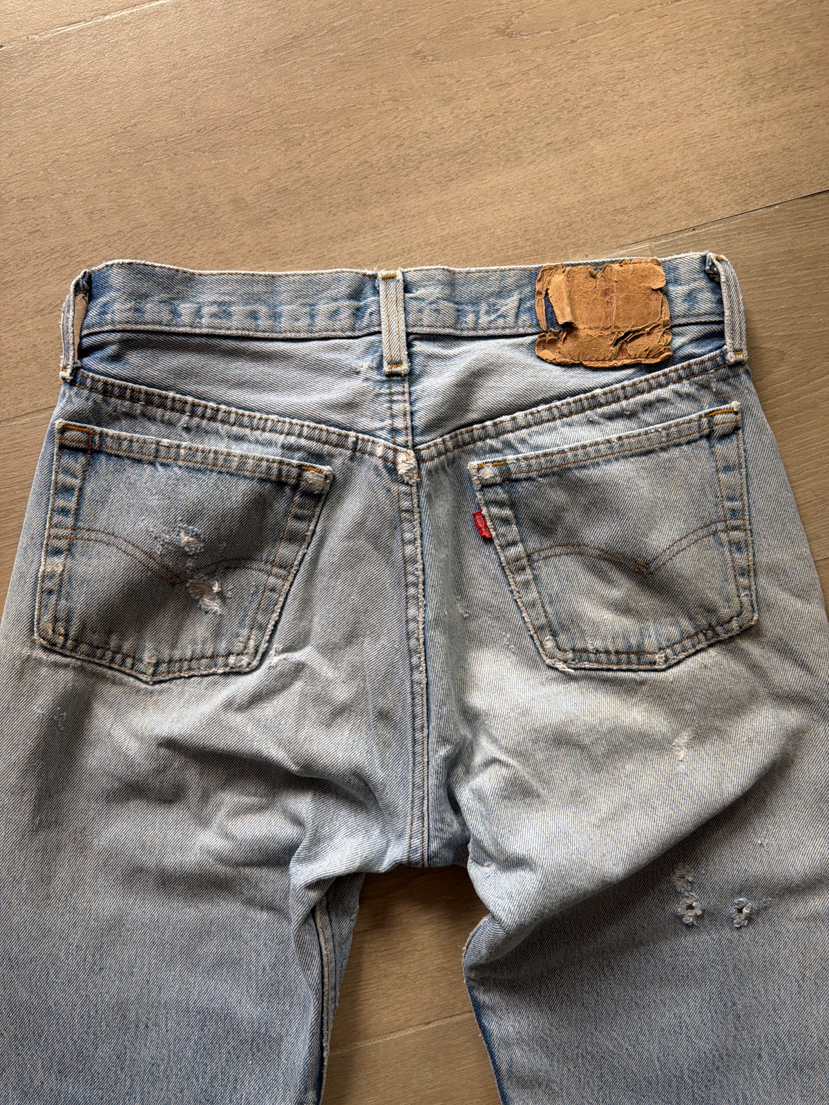 1980s Levi 501 “Repaired” Light Wash Denim Jeans (29w)