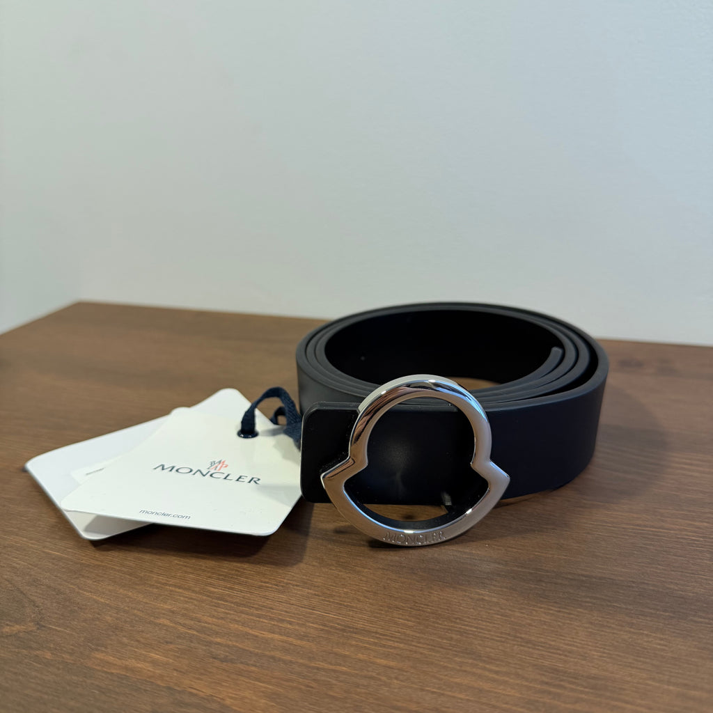 Moncler Logo Buckle Black Leather Belt