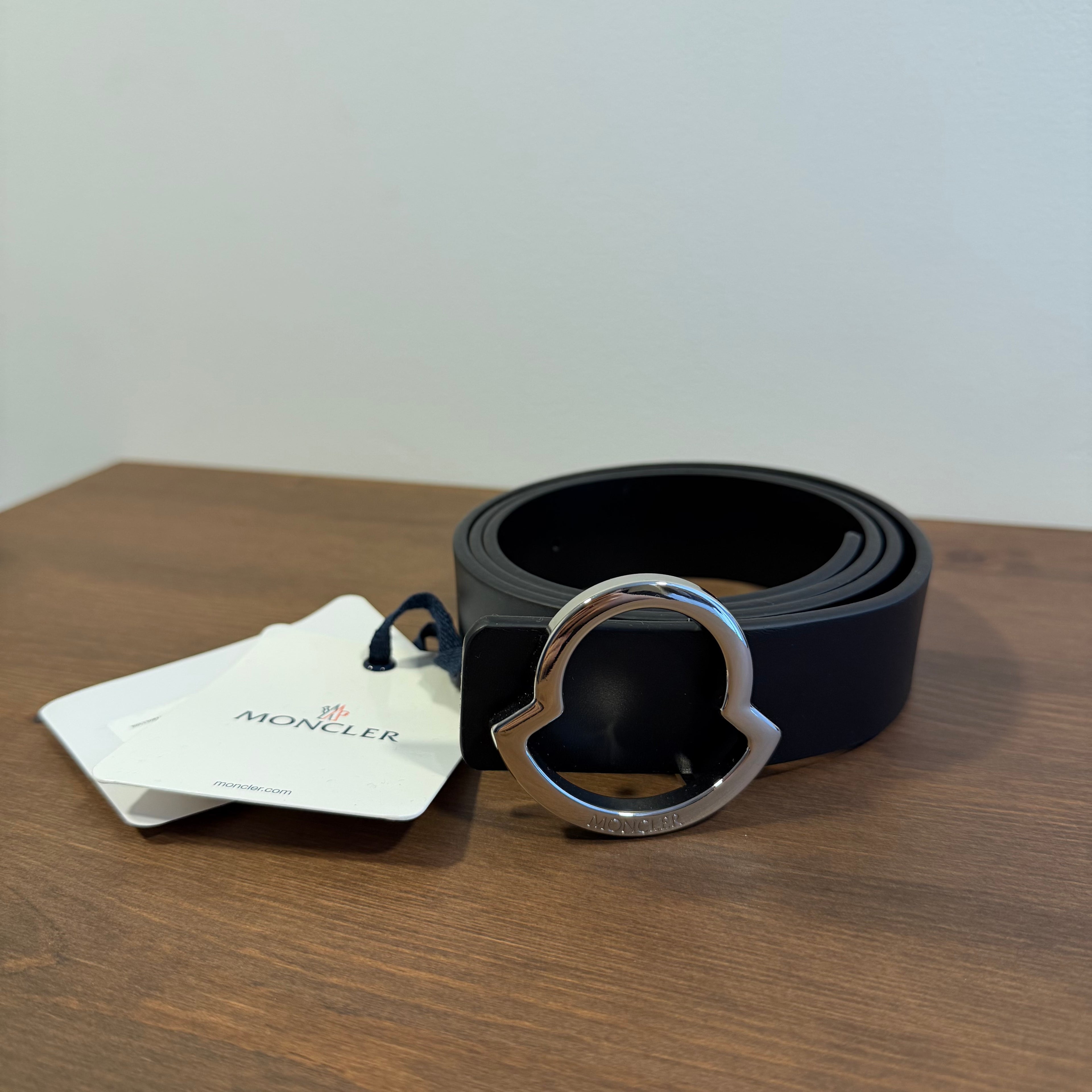 Moncler Logo Buckle Black Leather Belt
