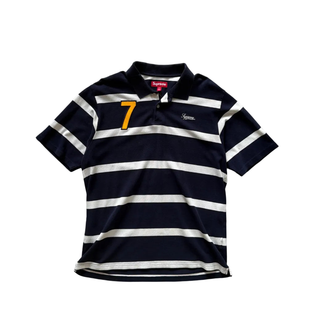 Supreme Cursive Polo Navy Stripes (M)
