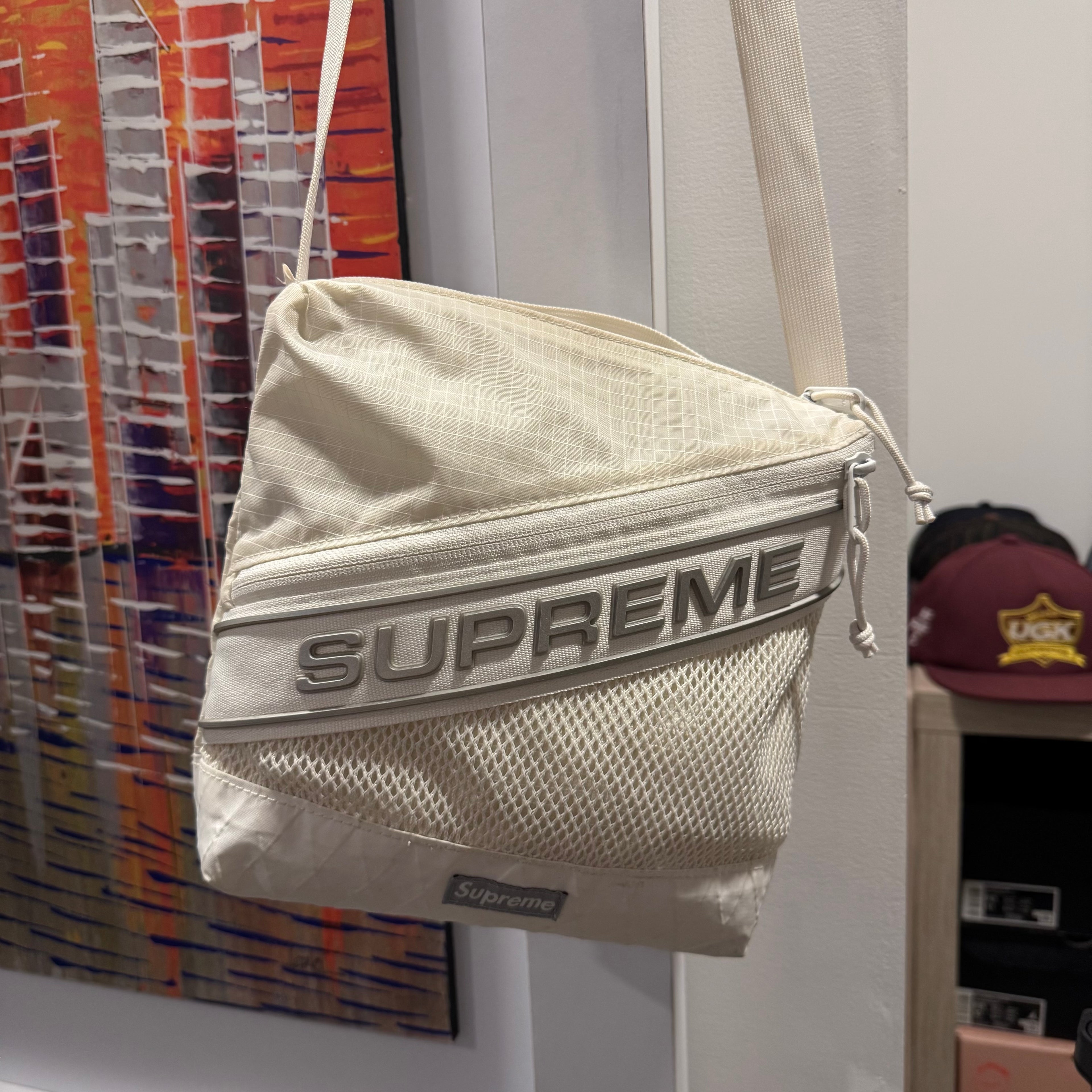 Supreme Logo Messenger Bag White