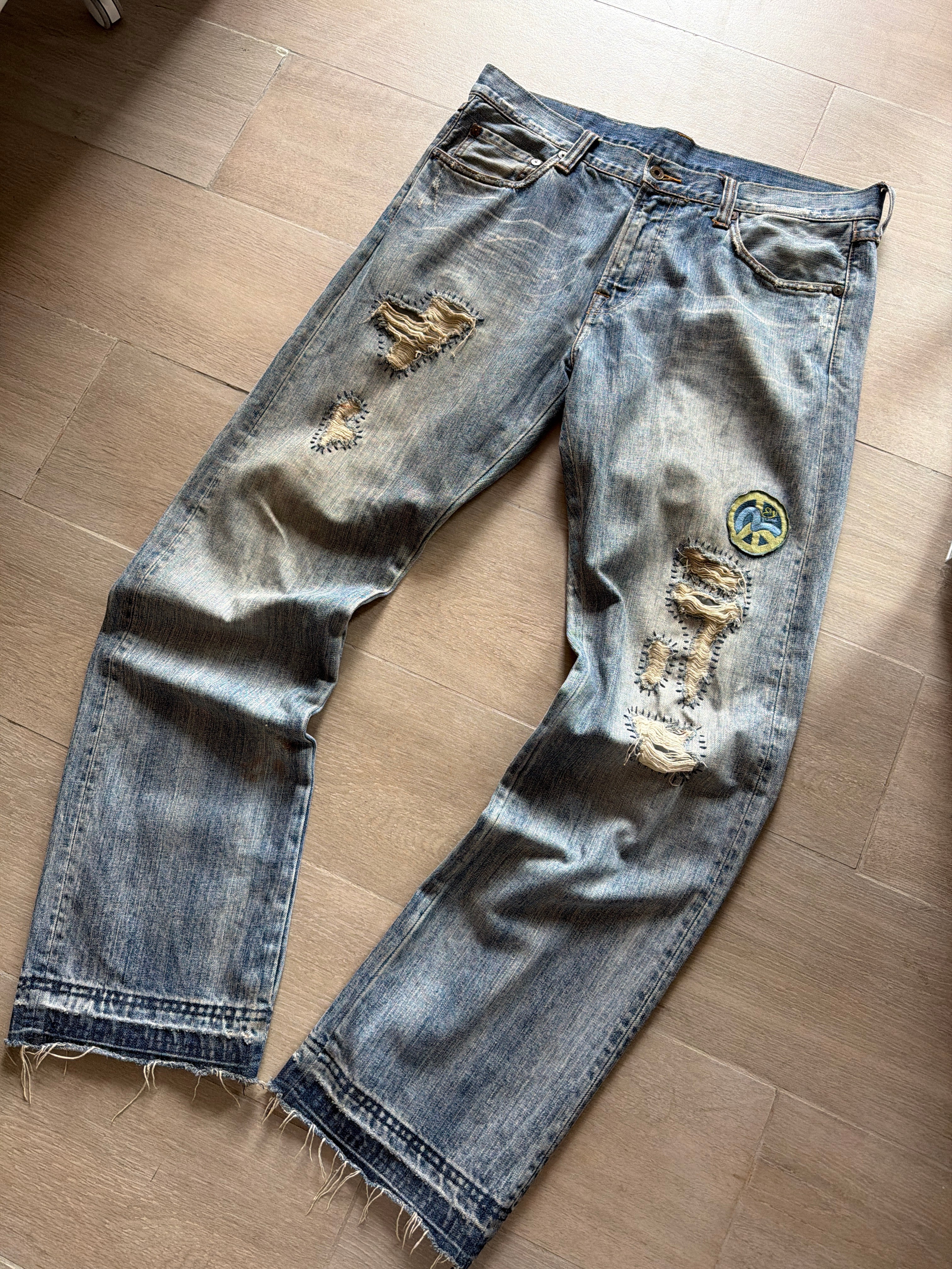 Evisu Sashiko Patch Denim Vintage Blue Jeans