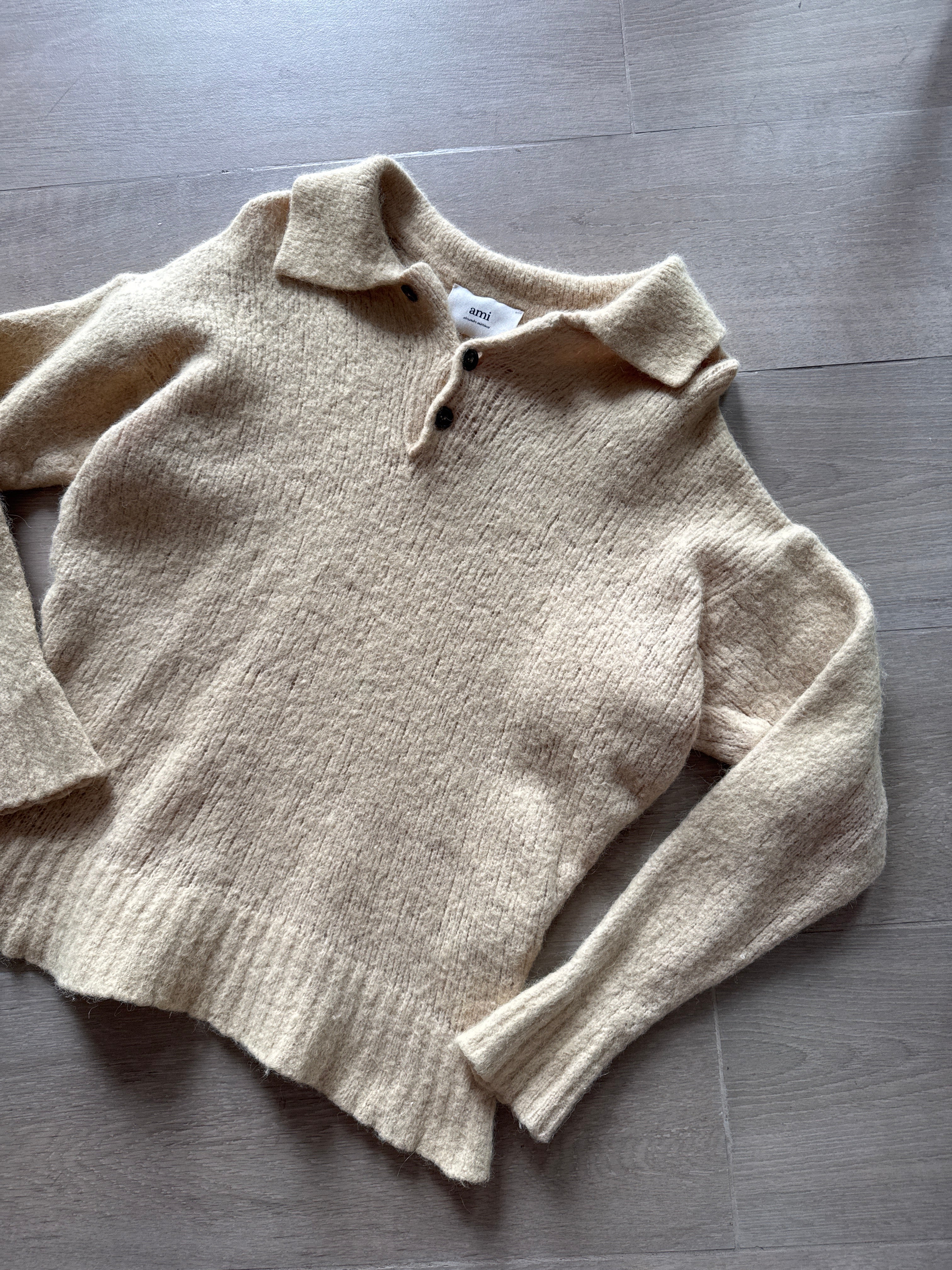 AMI Paris Brushed Knit Alpaca Blend Polo Sweater