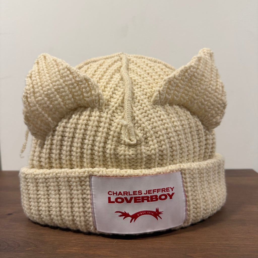 Charles Jeffrey Loverboy Beige Wool Beanie Chunky Ears
