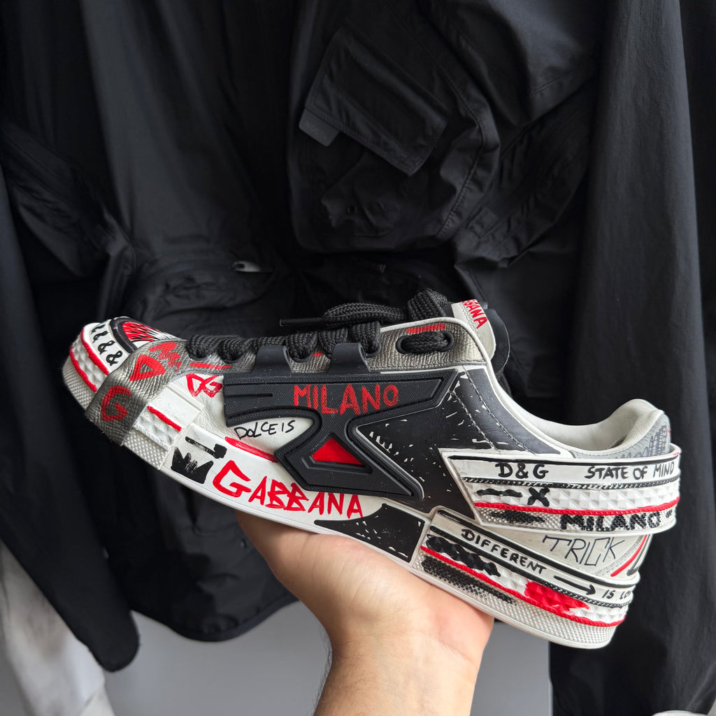 Dolce & Gabanna Tricolor Leather Graffiti Print Portofino Sneakers