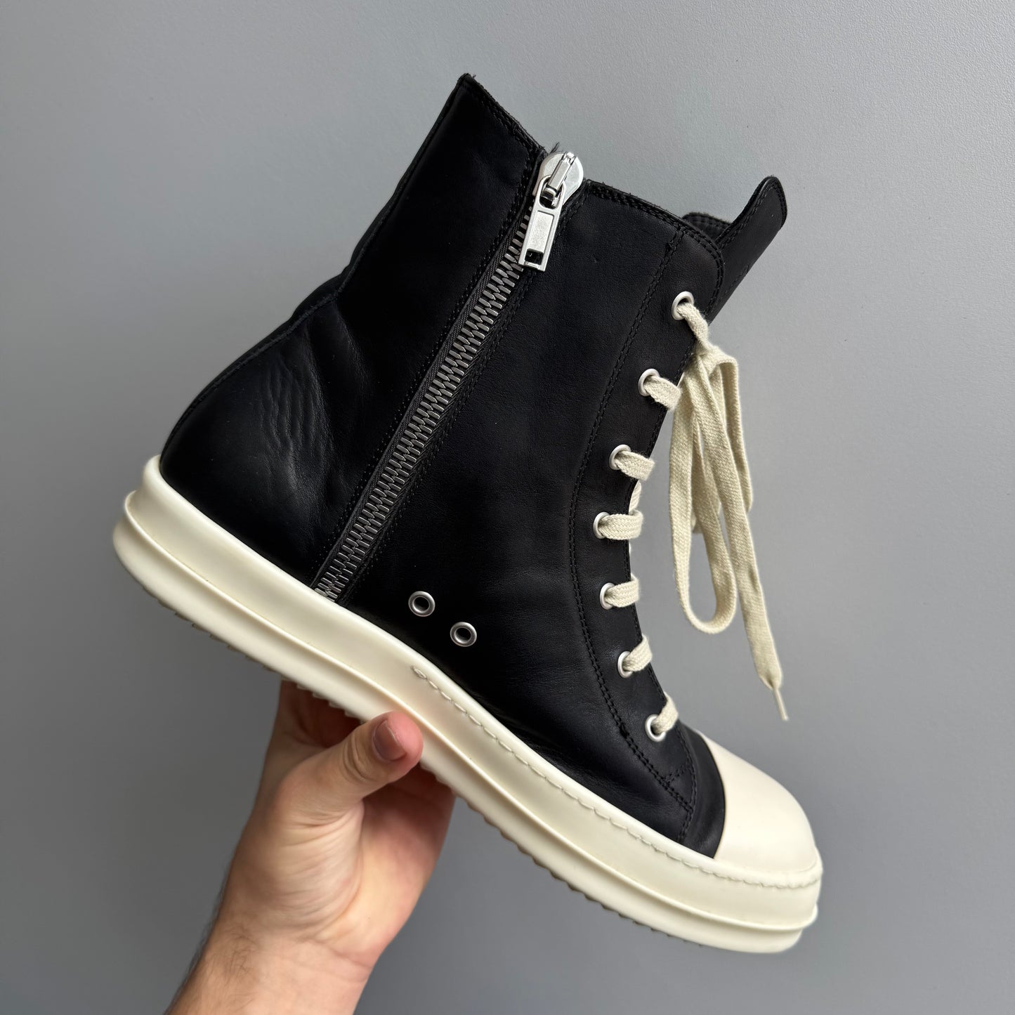 Rick Owens High Black Leather Milk Sneaker
