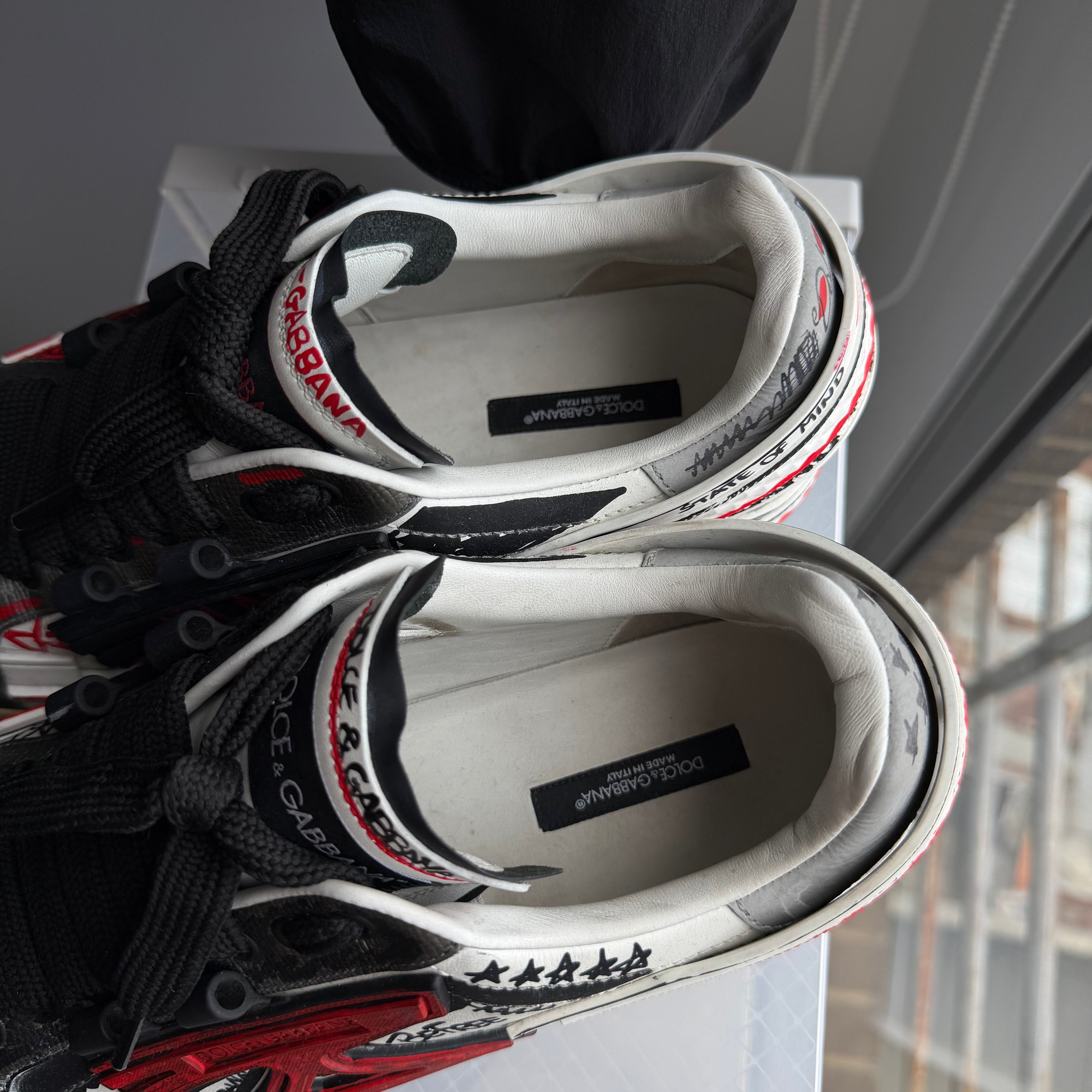 Dolce & Gabanna Tricolor Leather Graffiti Print Portofino Sneakers