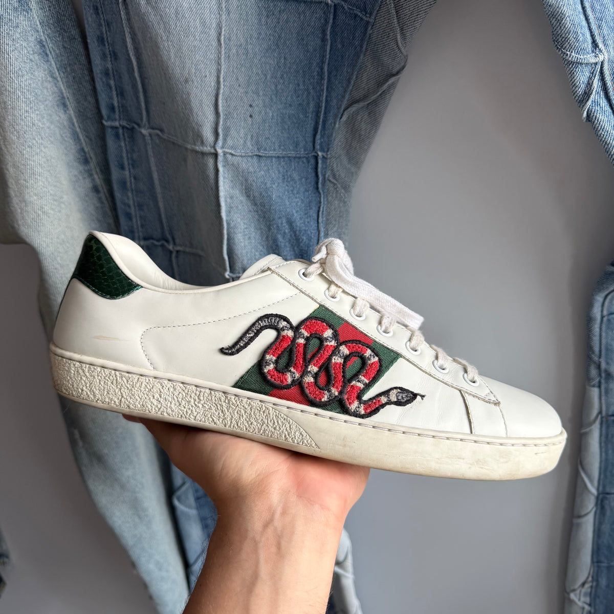 Gucci Ace Embroidered Snake Sneakers (10US)