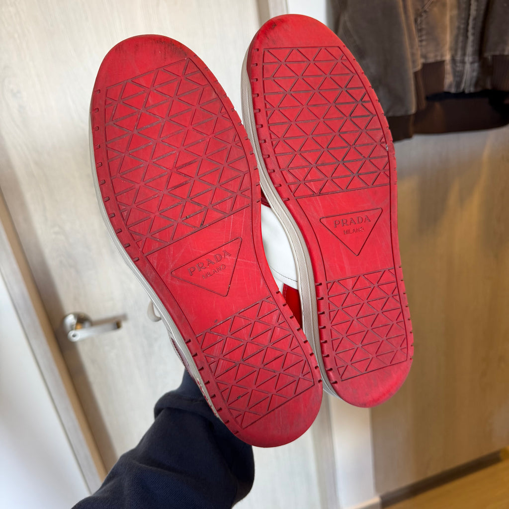 Prada Downtown Leather Sneakers Red