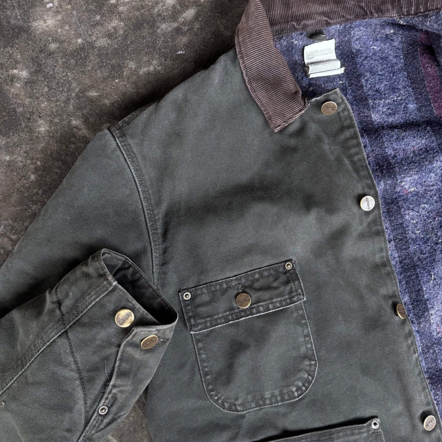 Vintage Carhartt Moss Chore Barn Blanked Lined Coat