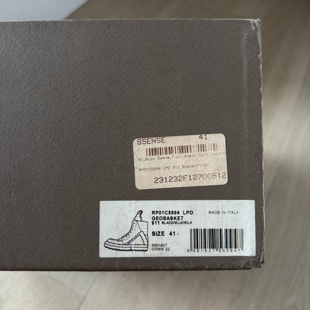 Rick Owens Mainline Geobaskets High Top Sneakers Black/Milk