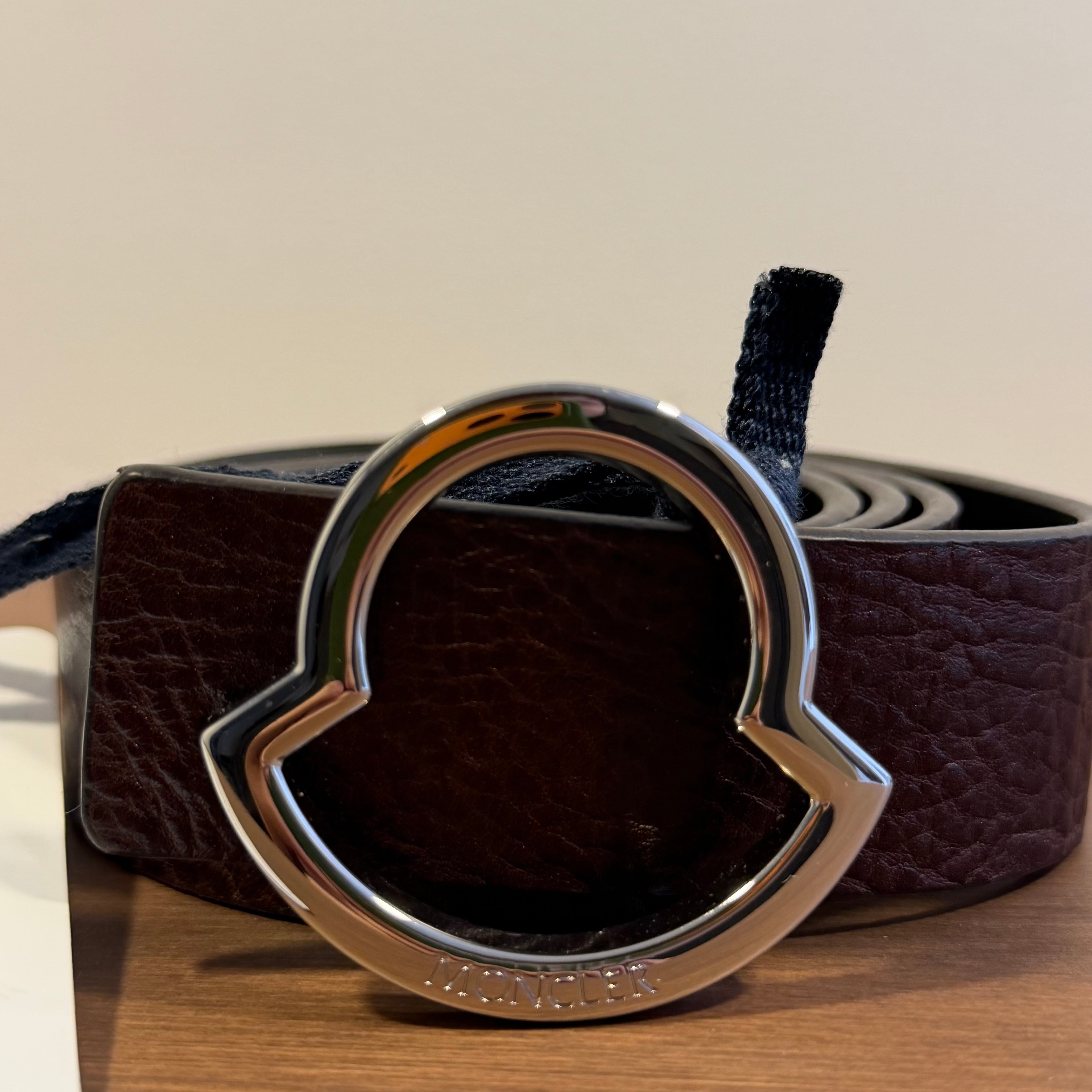Moncler Logo Buckle Leather Brown Belt